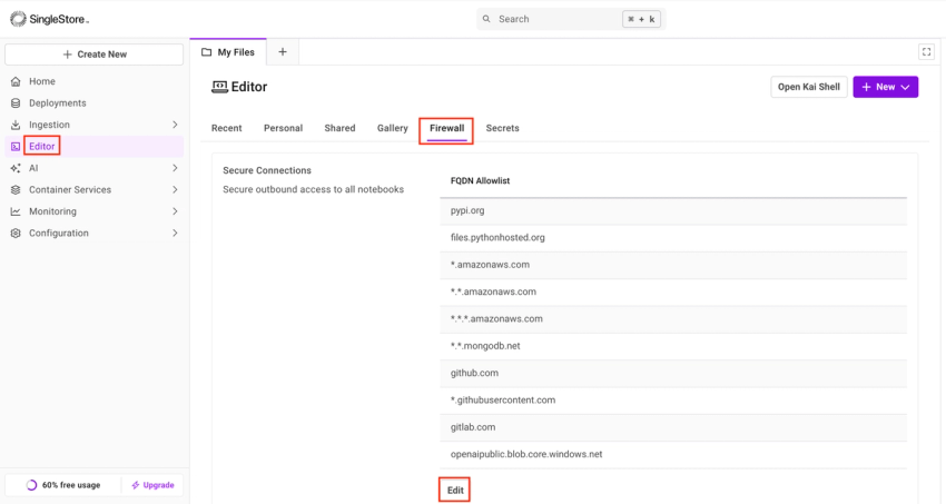 Add external connection to firewall.