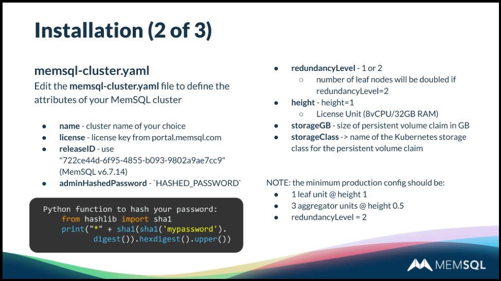 Second step in installing SingleStore with the Kubernetes Operator