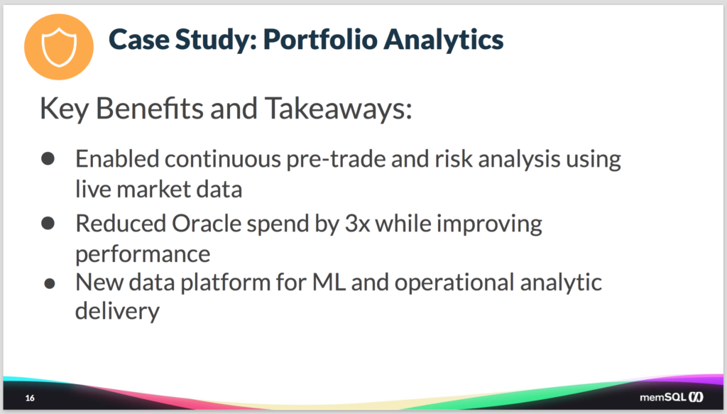 SingleStore for portfolio analytics - benefits
