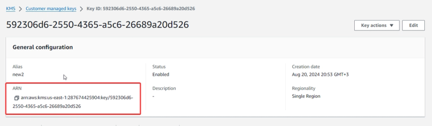 Cloud Key Management Service for AWS Volume Encryption > Configuring CMEK while deploying the workgroup Step 10