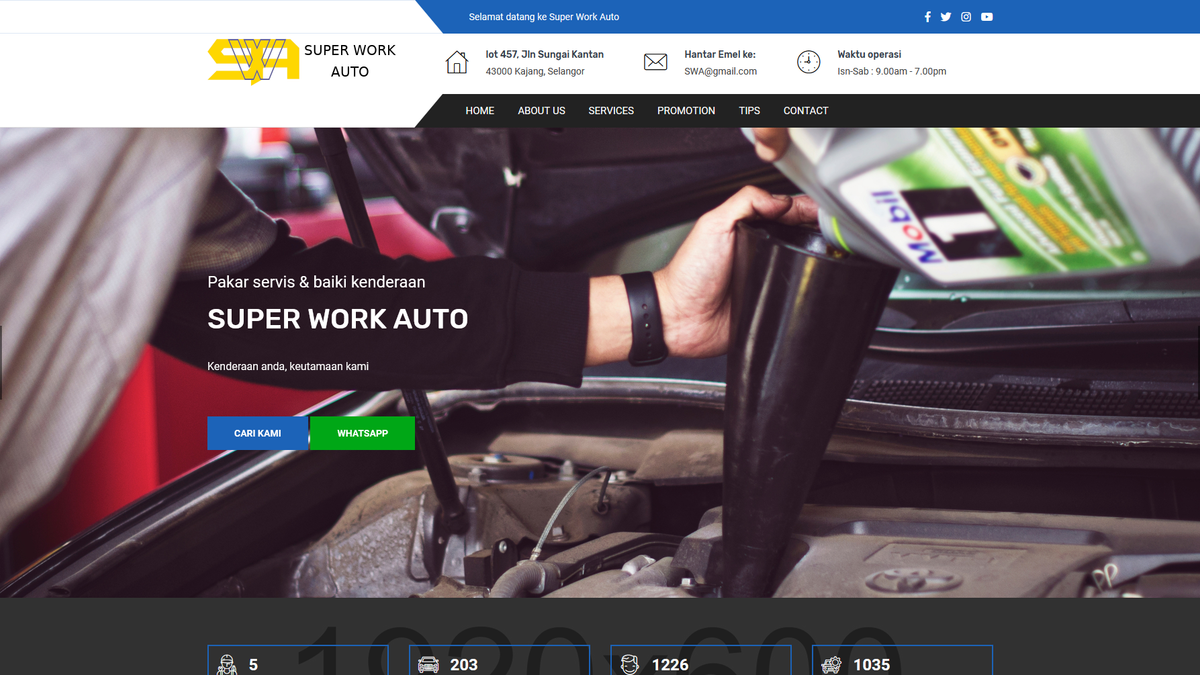 Snapshot of Super Work Auto workshop website