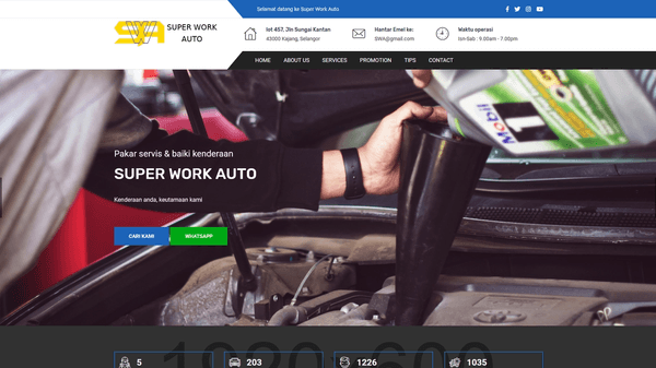 Snapshot of Super Work Auto workshop website