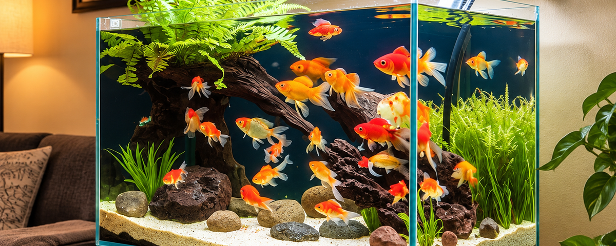 Home aquarium with tropical fish in an apartment