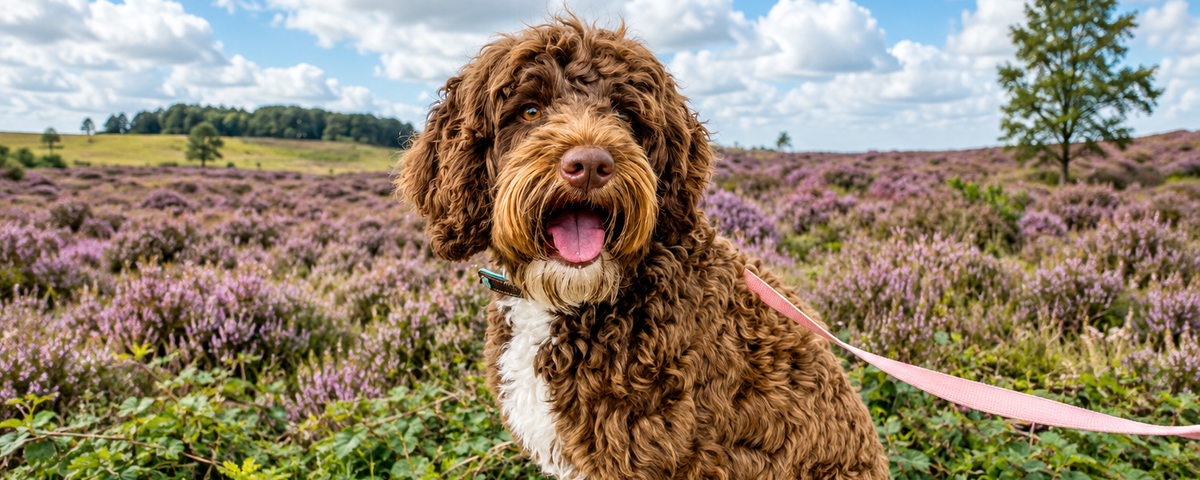 Labradoodle dog with curly coat outdoors