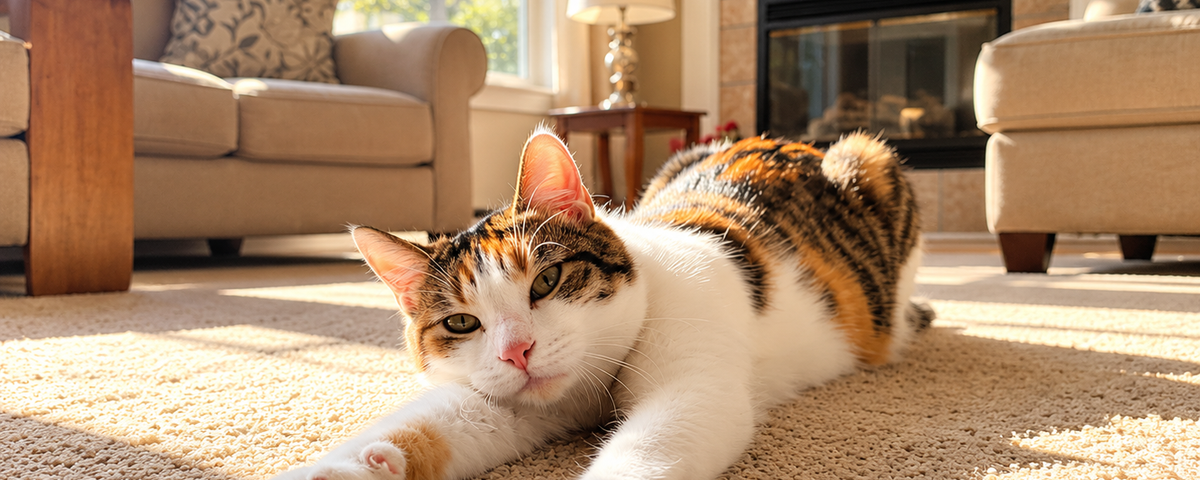 Cat with dilated pupils and flattened ears showing signs of arousal