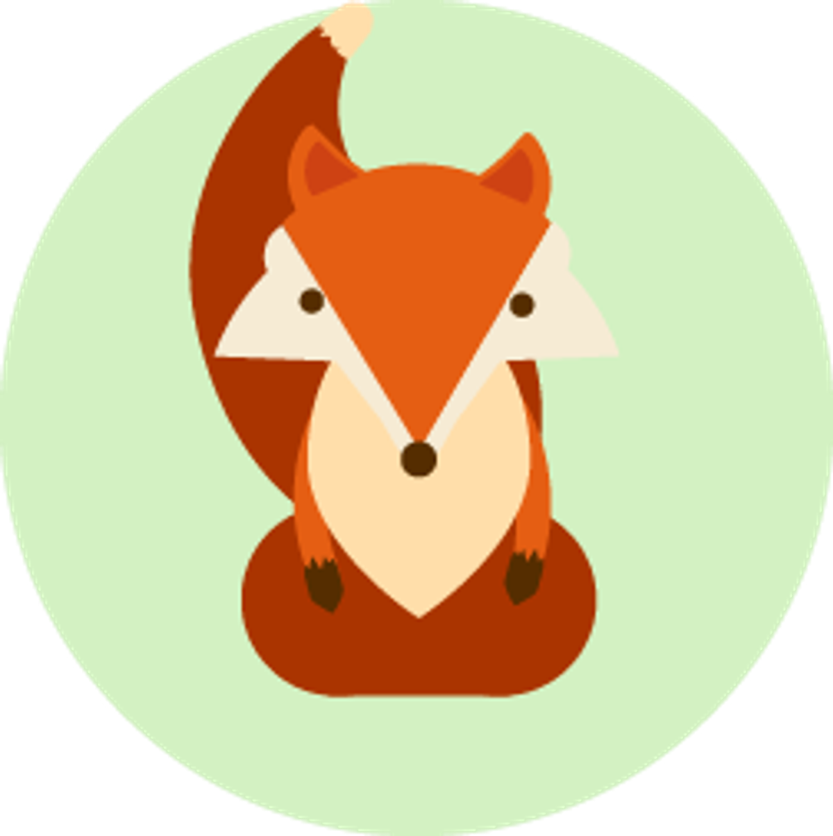 A light green circle with a simple illustration of a fox in the middle