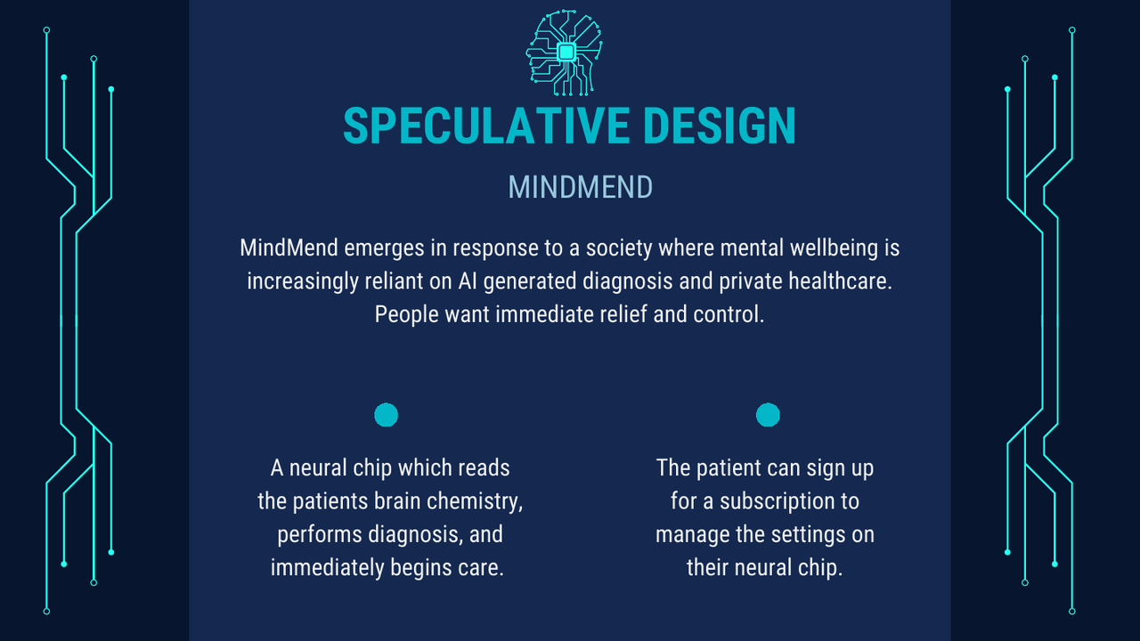 The MindMend concept: a speculative neural chip and companion app for mental health.
