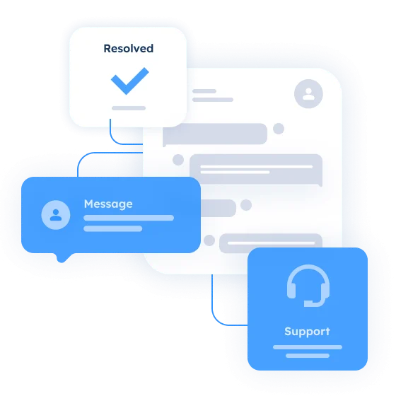 CRM support system enabling quick responses through live chat and built-in ticketing