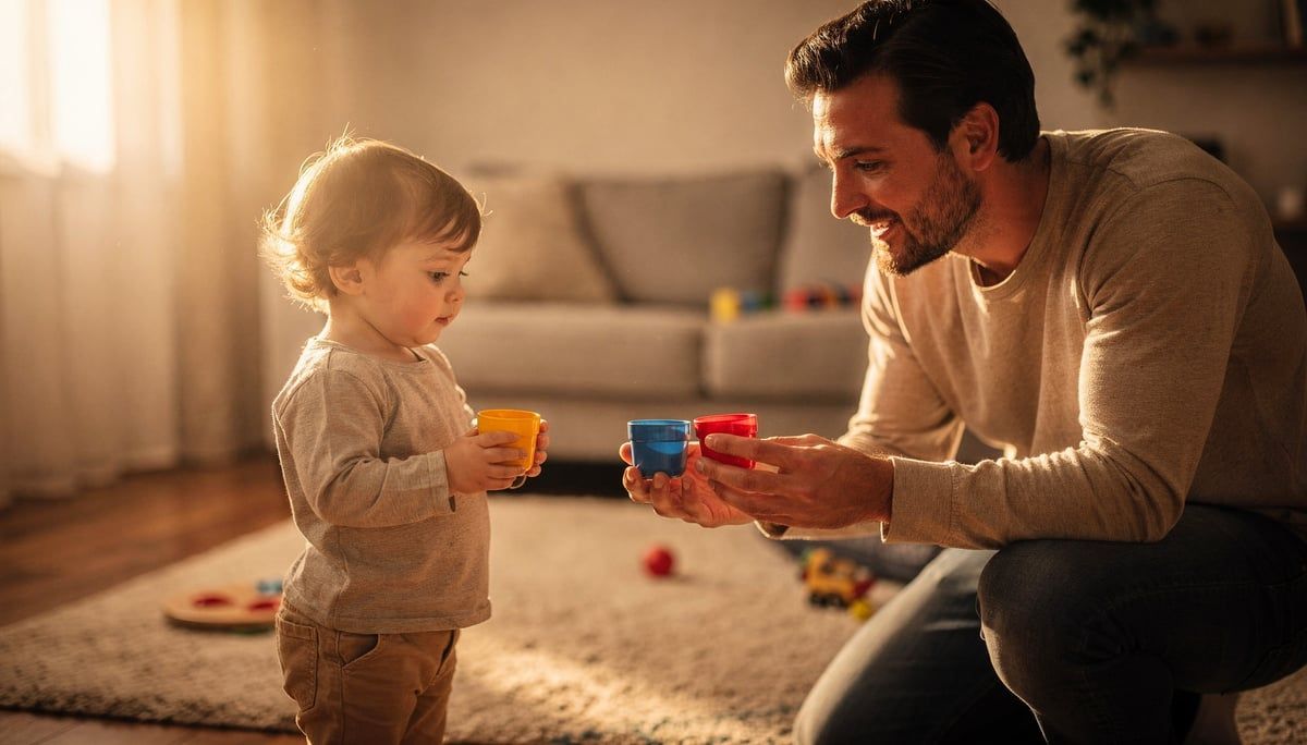 Father offering options to his young son during the no phase