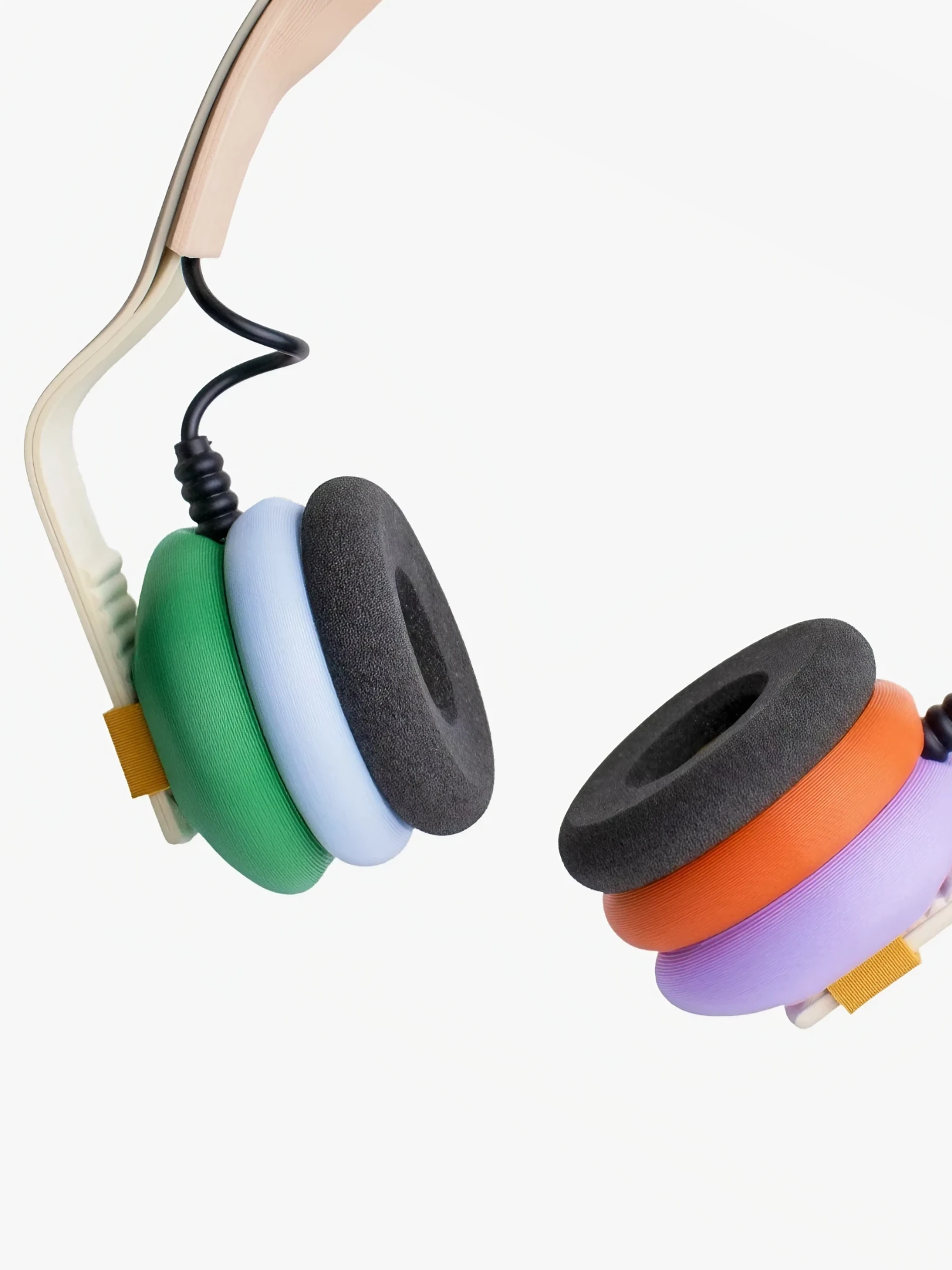 Kibu × DIY Creator Candy headphones, green and lilac ear cups in the custom colourway