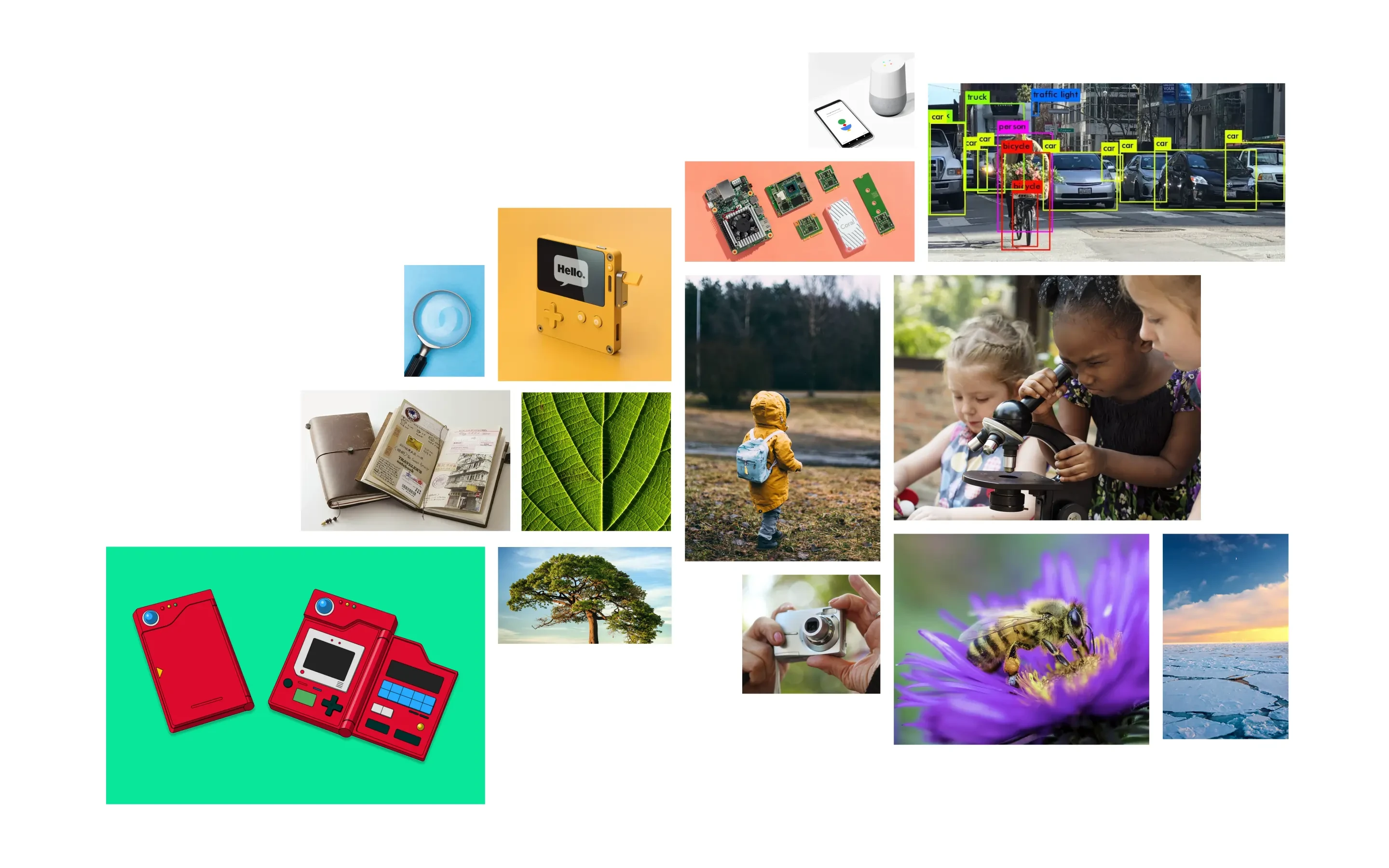 Ash AI Pokedex moodboard: nature photography, children exploring, Pokédex and camera references