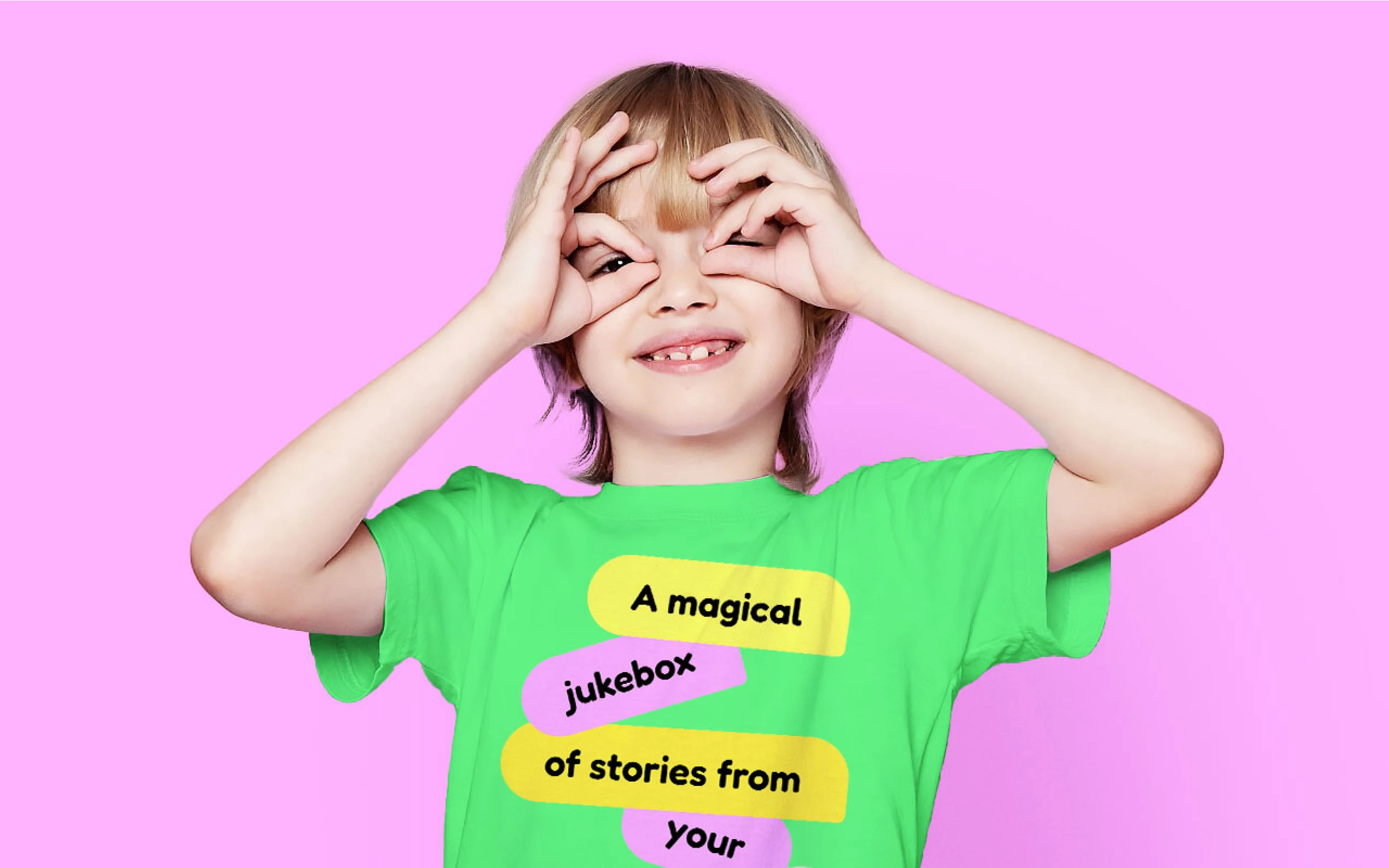 A child in a Nova t-shirt, hands framing their eyes