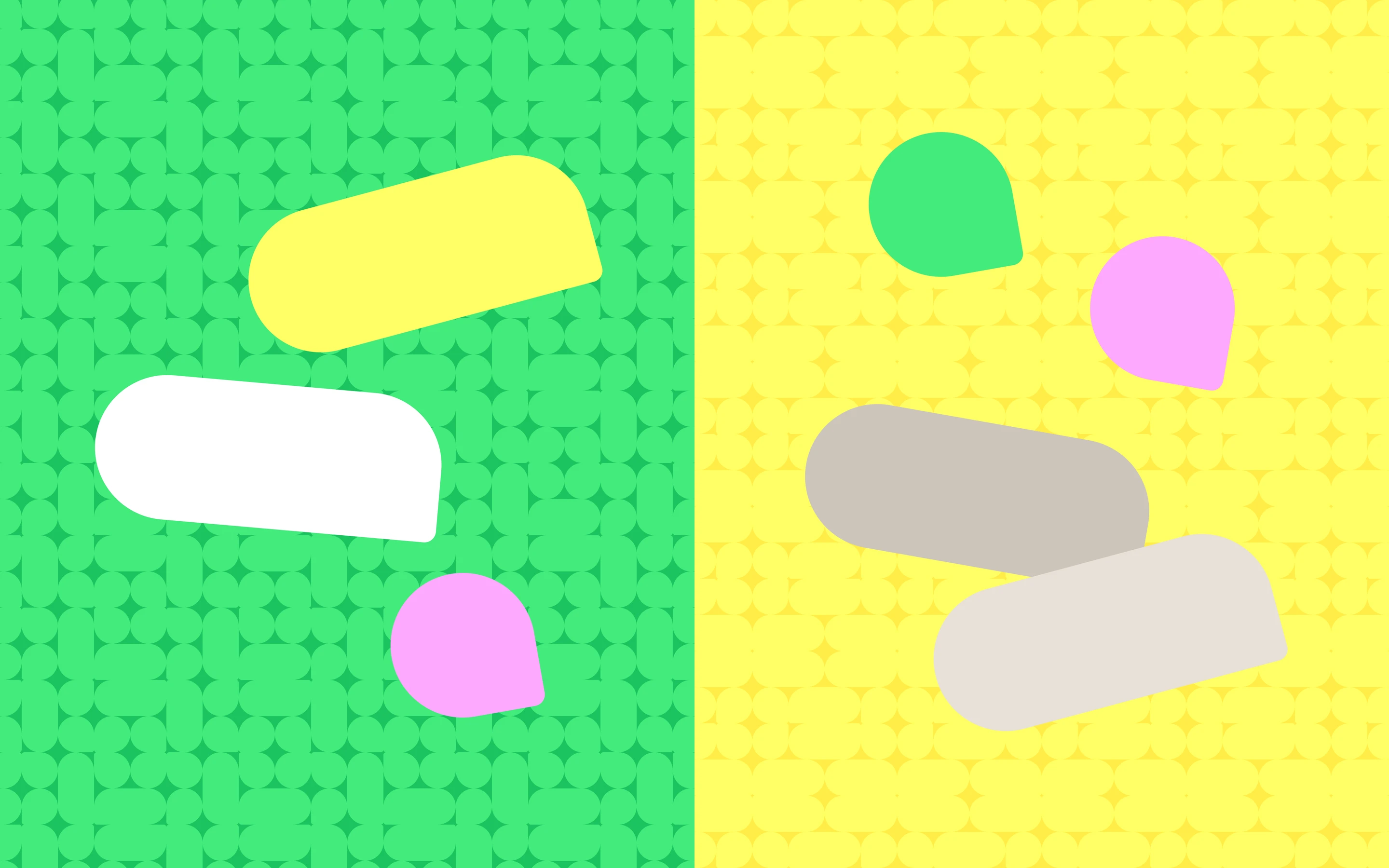 Nova brand pattern: soft shapes on green and yellow