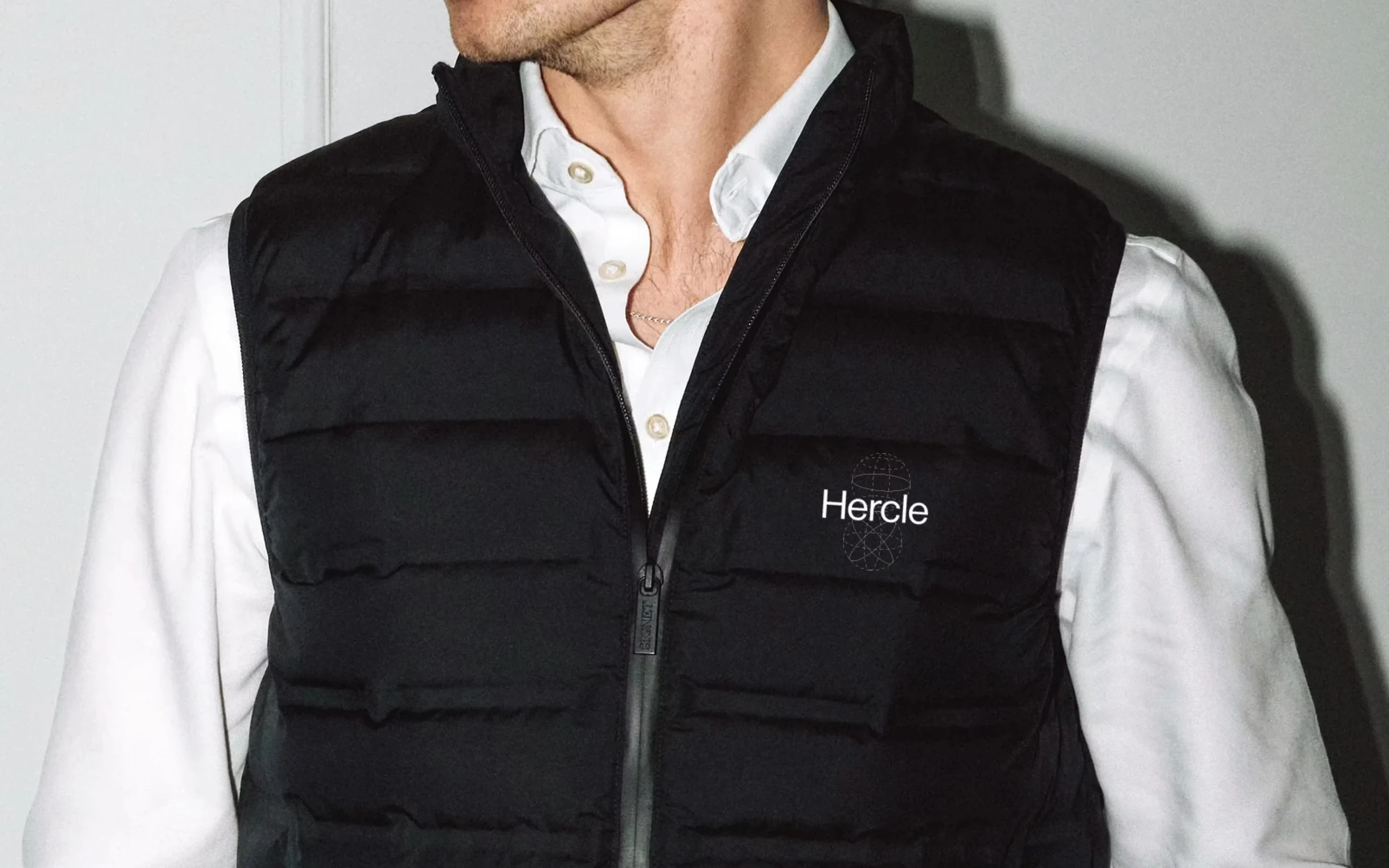 Hercle branded gilet, brand identity by Alexis Bardini
