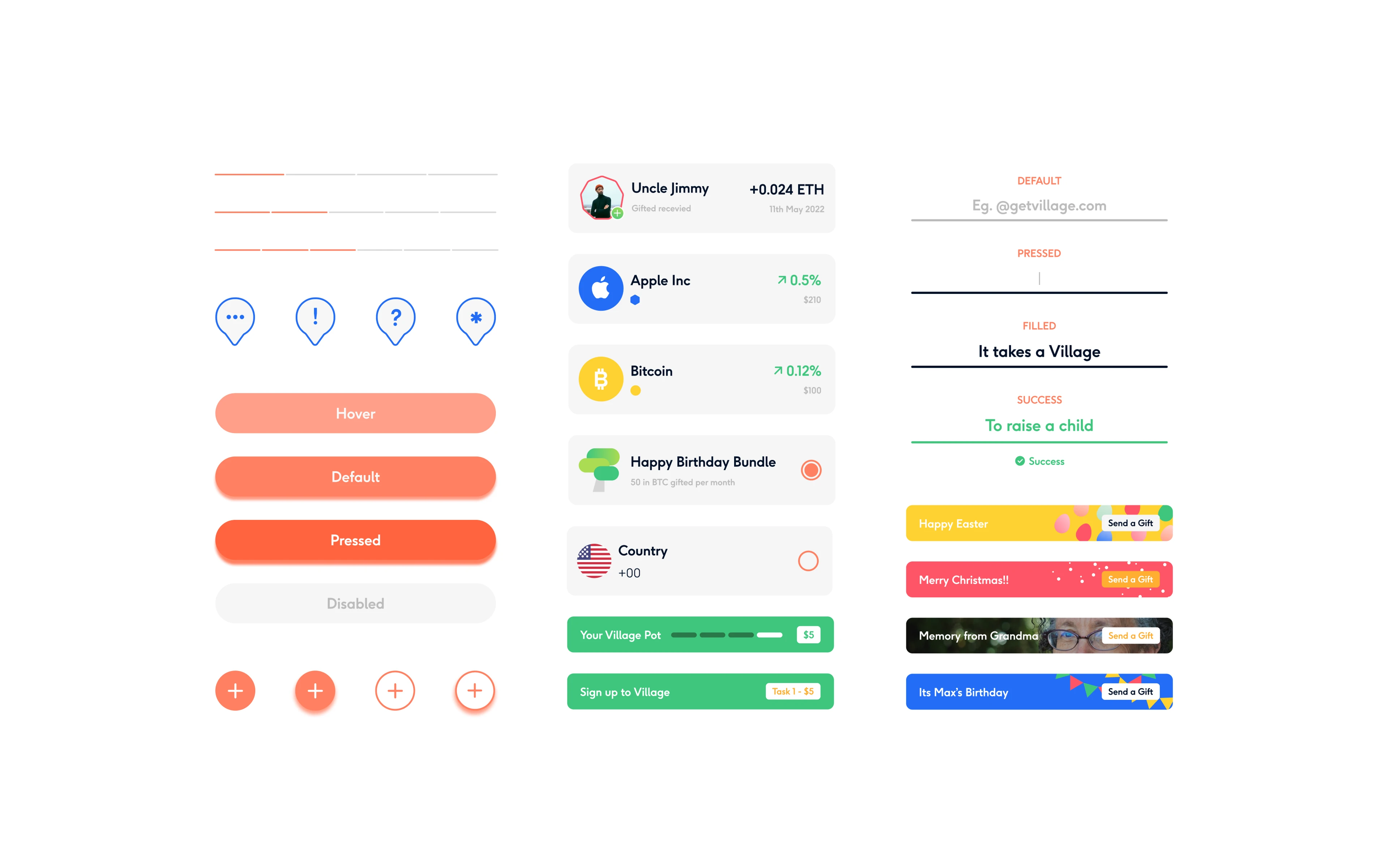 Village UI kit: buttons, cards and components