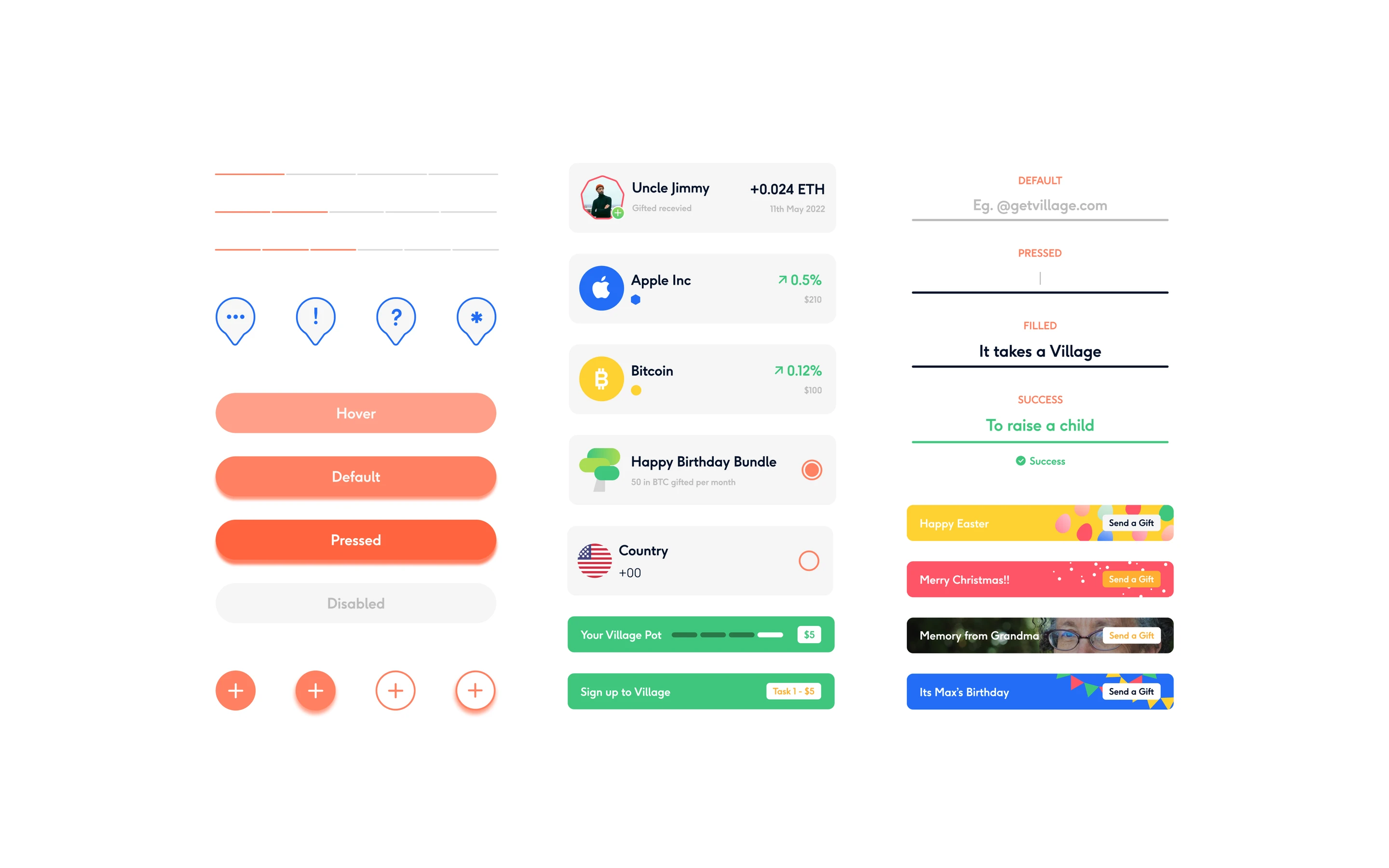 Village UI kit: buttons, cards and components