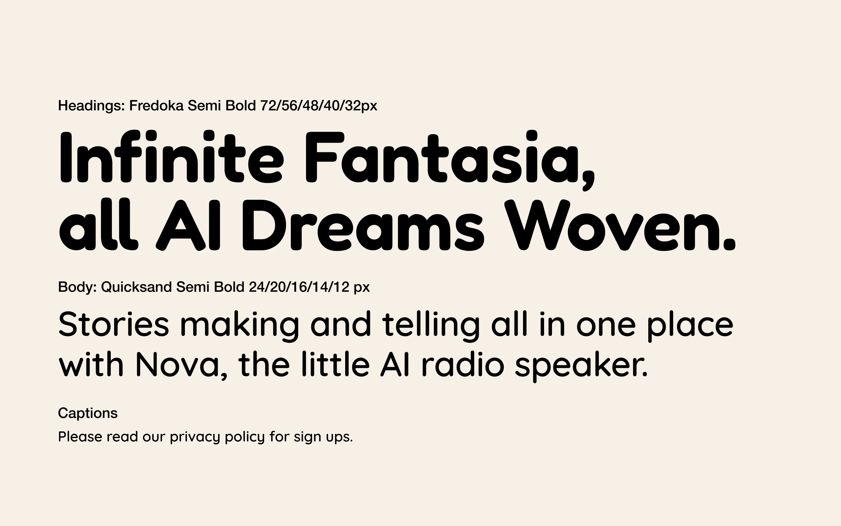 Nova typography: Fredoka for headings, Quicksand for body