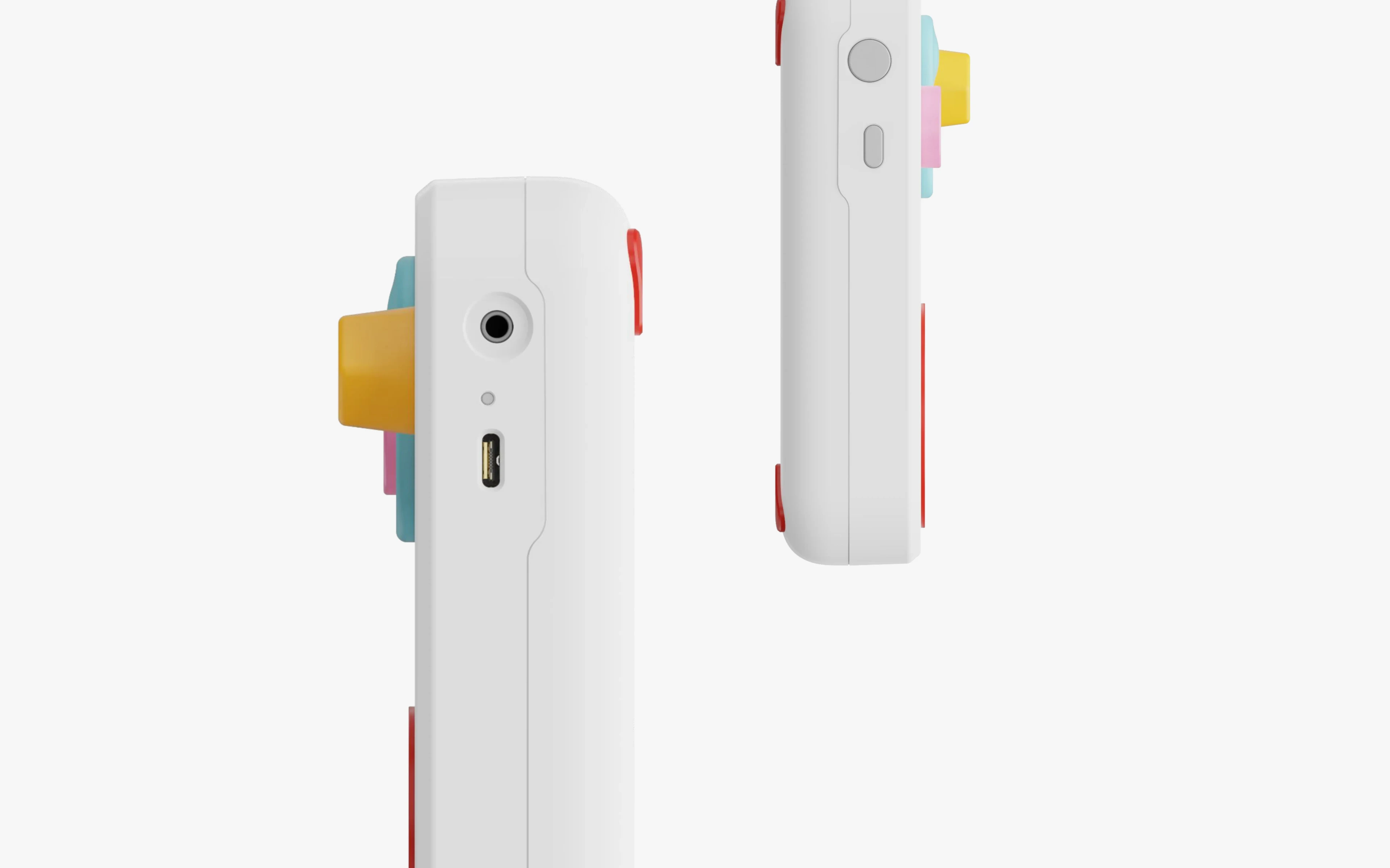 FABA+ speaker side profile showing the USB-C port and volume buttons