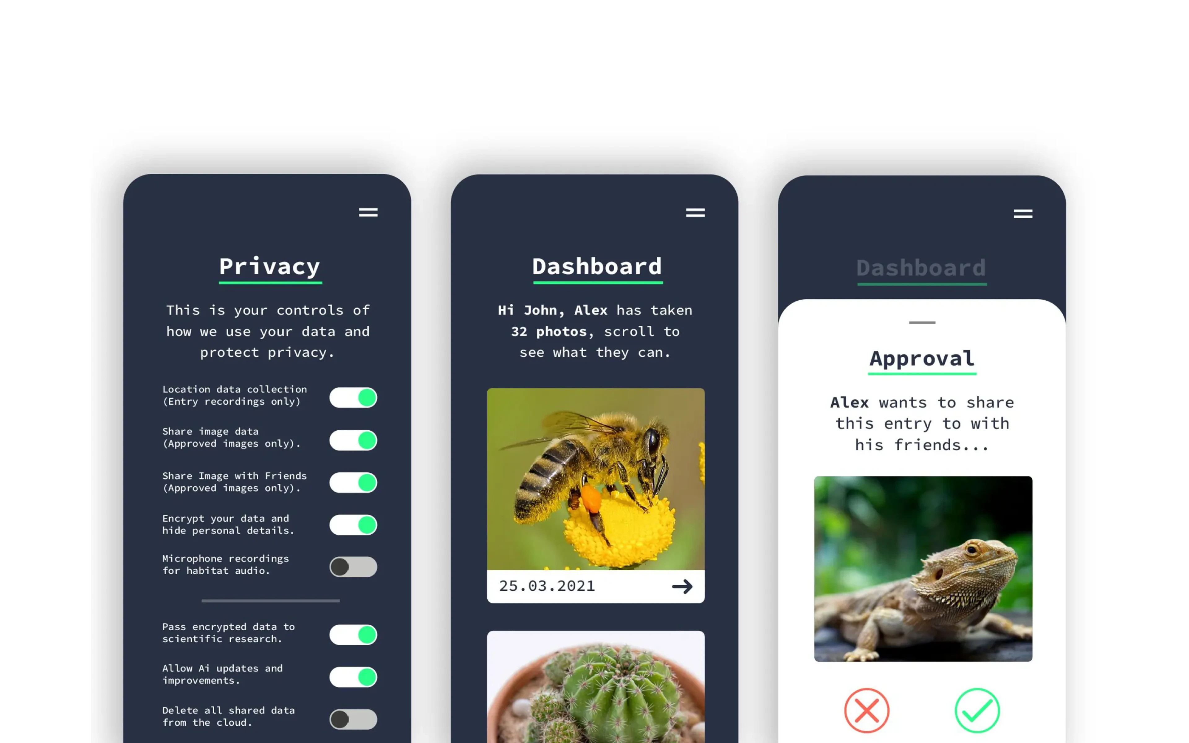 Ash AI Pokedex parent app: privacy controls, dashboard and approval screens