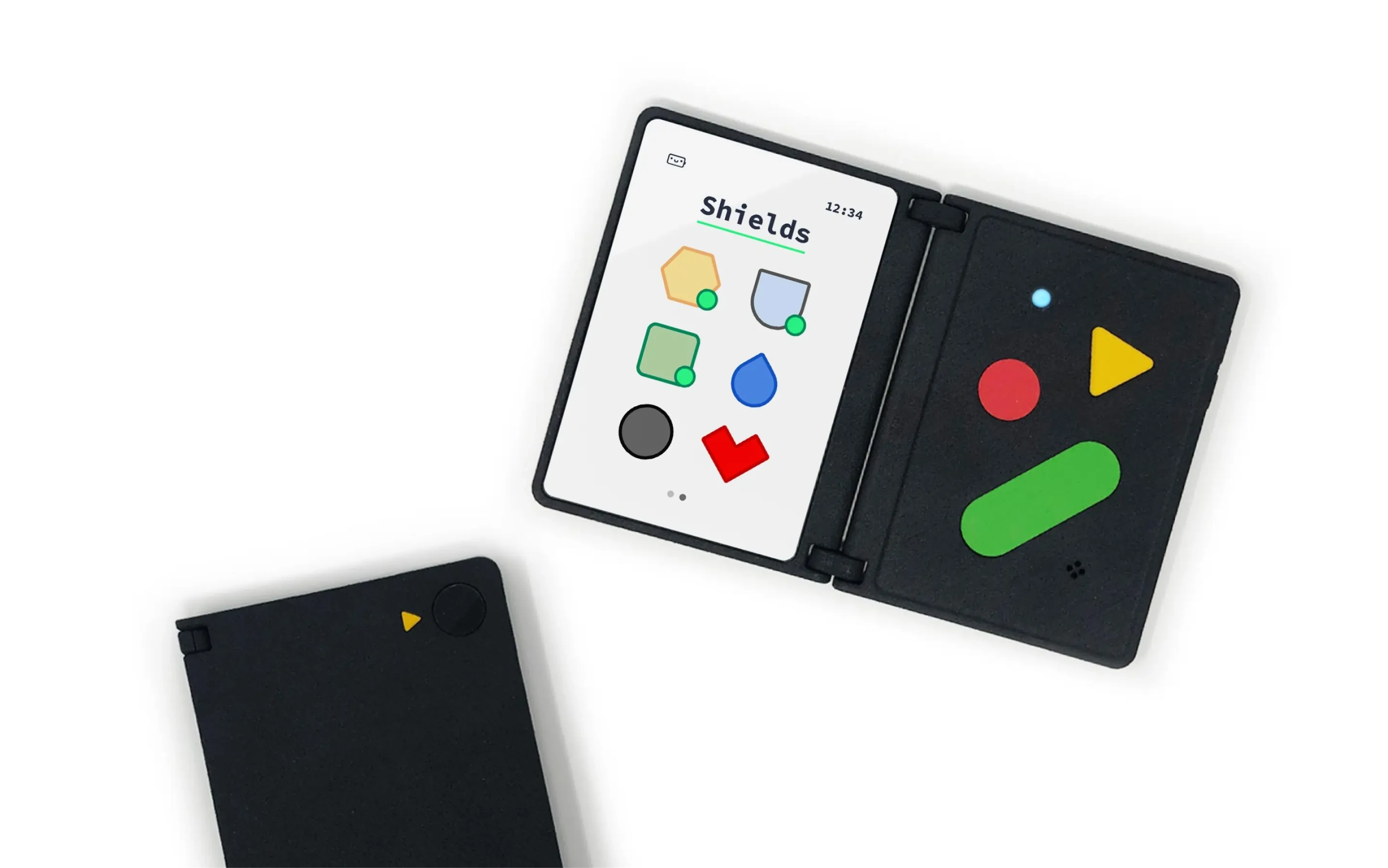 Ash AI Pokedex open, showing the Shields badge screen and its three controls
