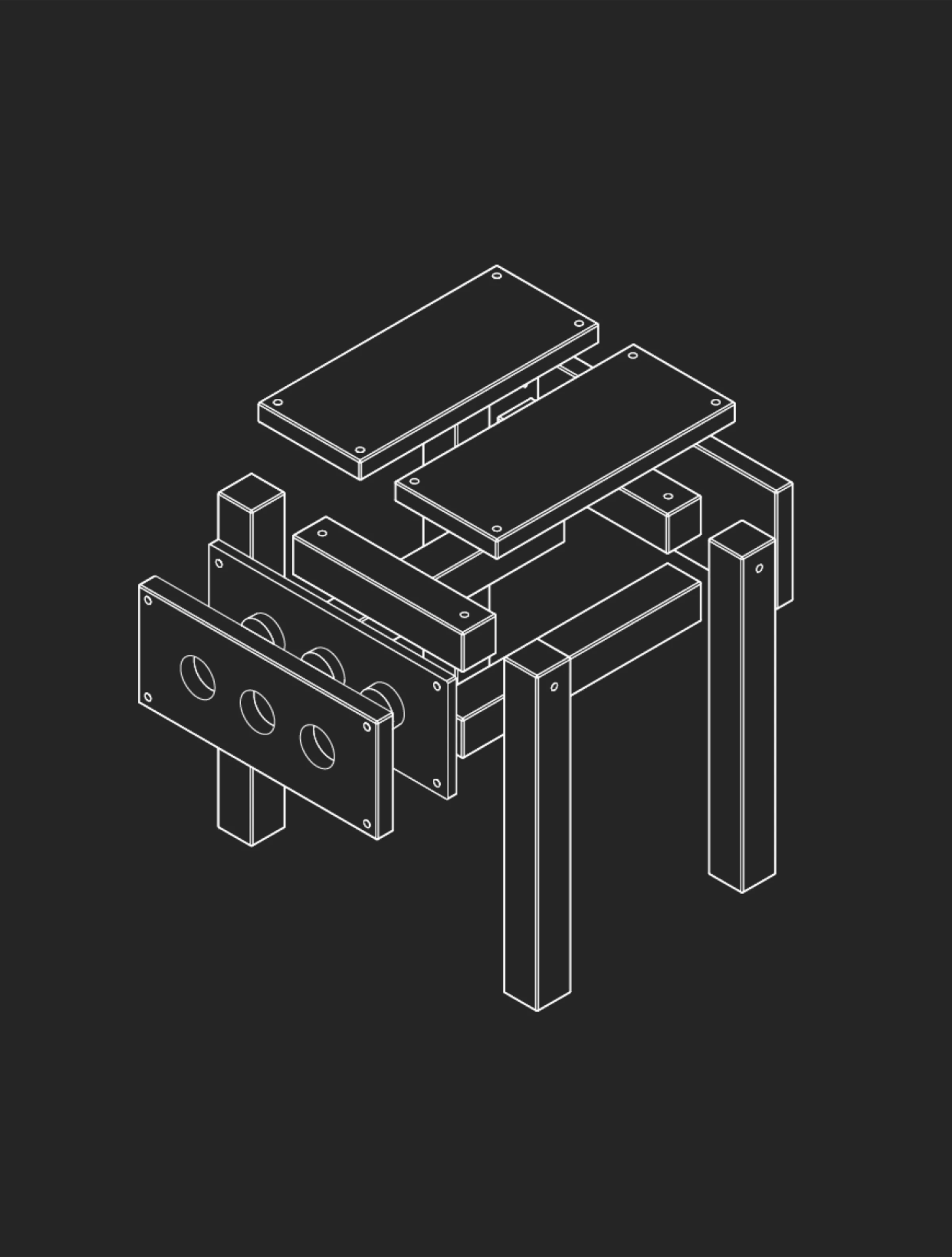 Sedia_2 AI stool, isometric line drawing, by Alexis Bardini and FINH