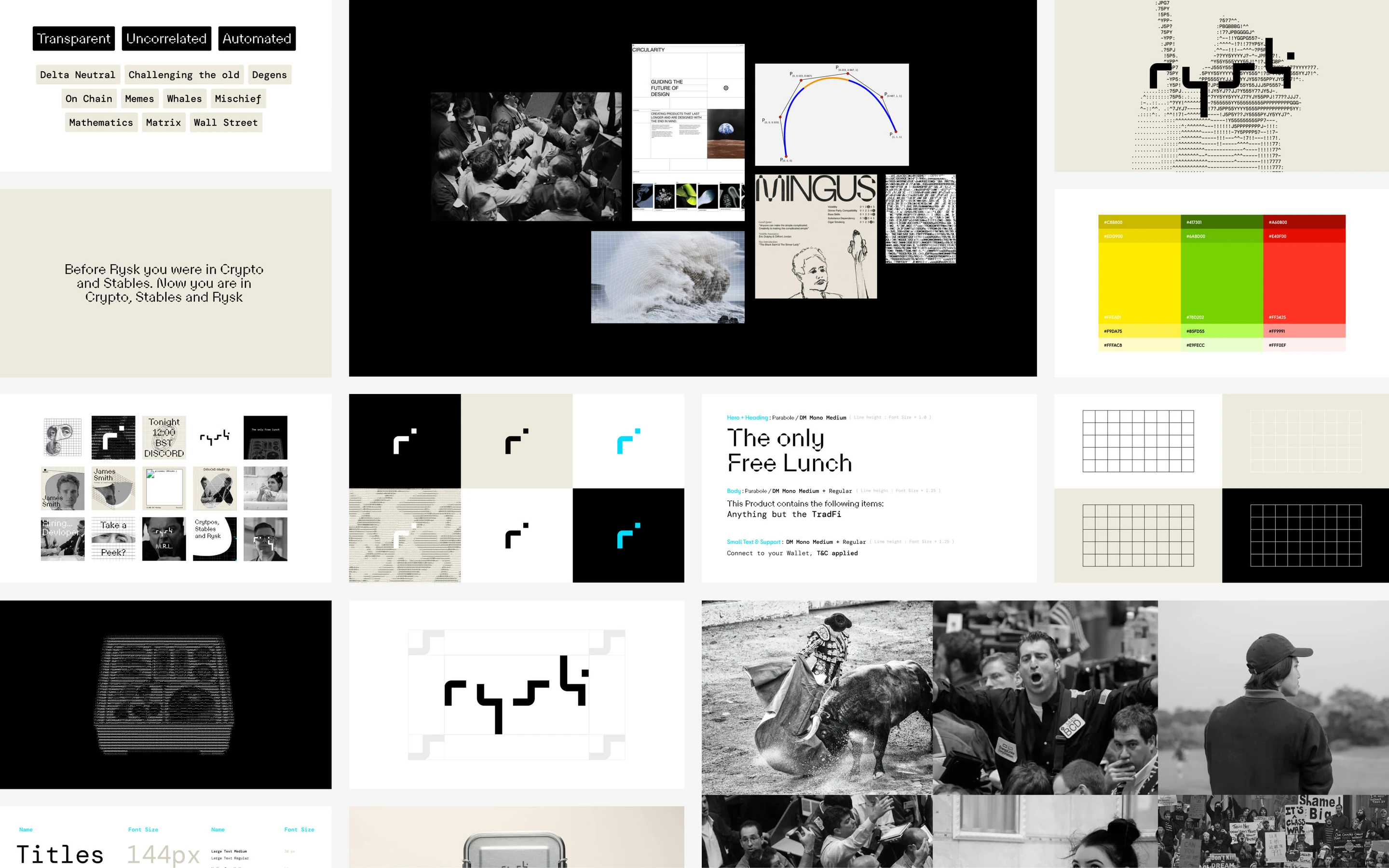 Rysk moodboard: halftone portraits, grids and 'the only free lunch'