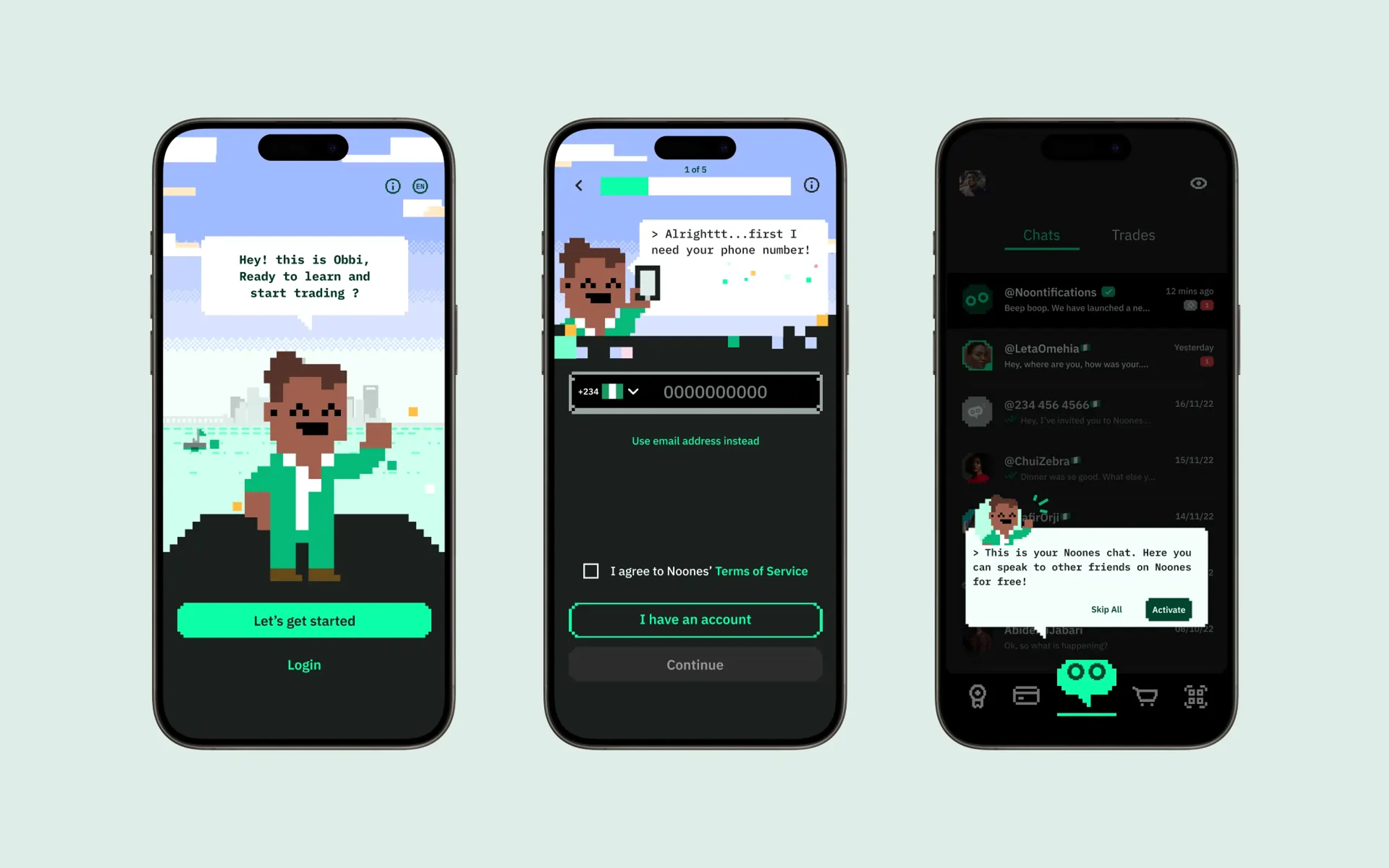 Noones mobile app marketplace interface
