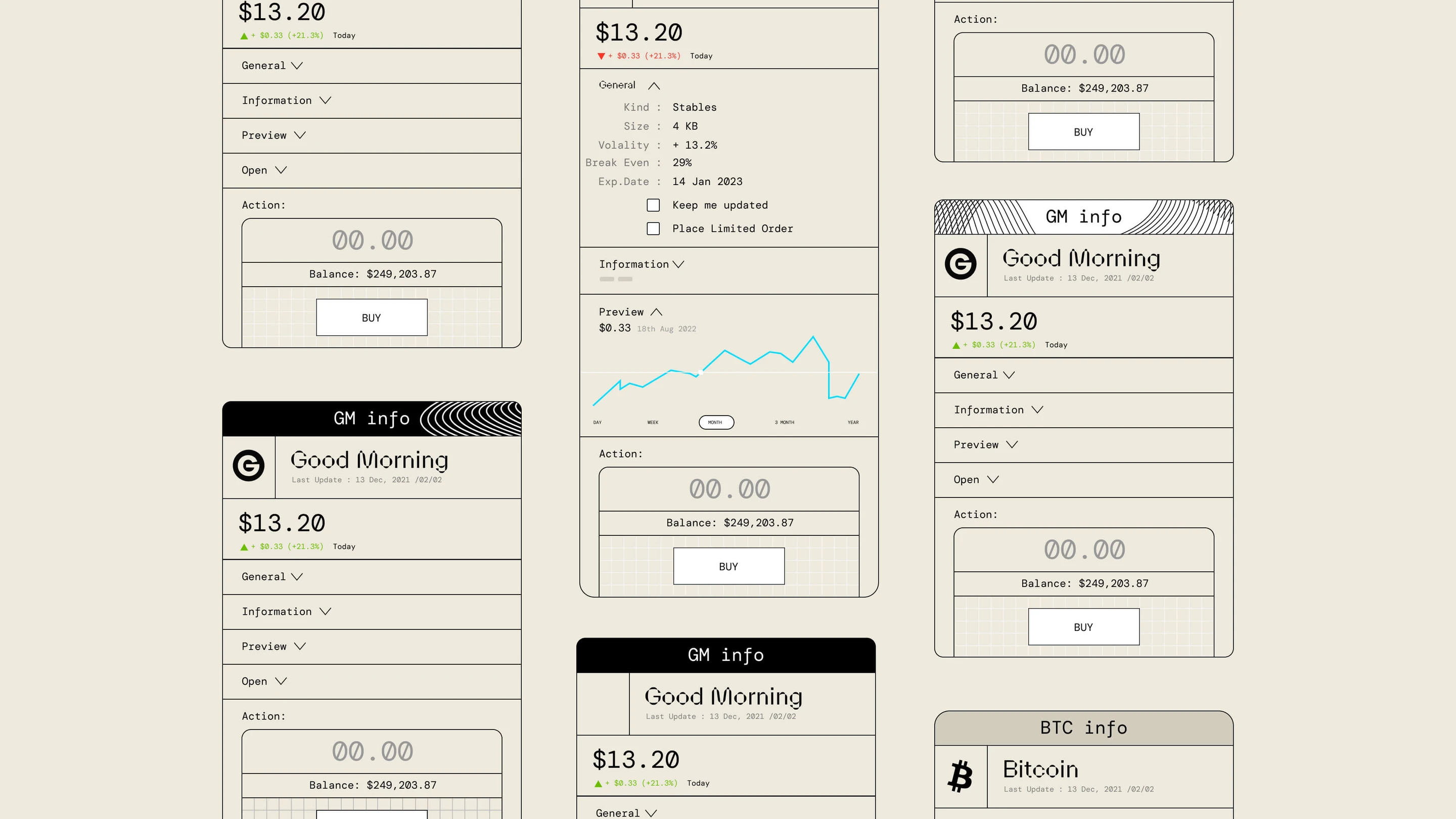 Rysk product screens: positions, balances and vault detail