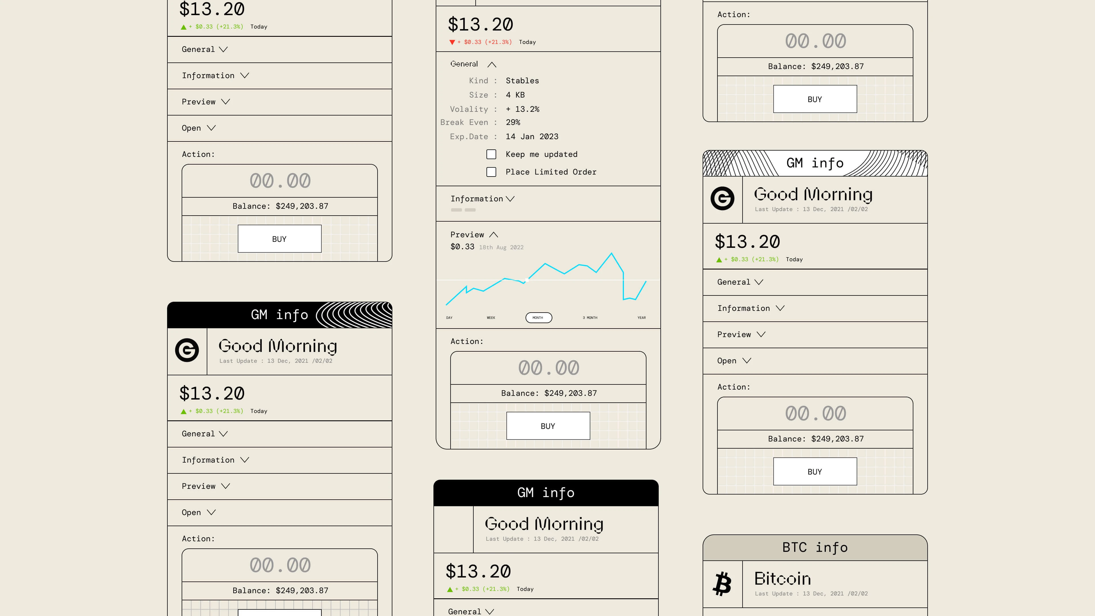 Rysk product screens: positions, balances and vault detail
