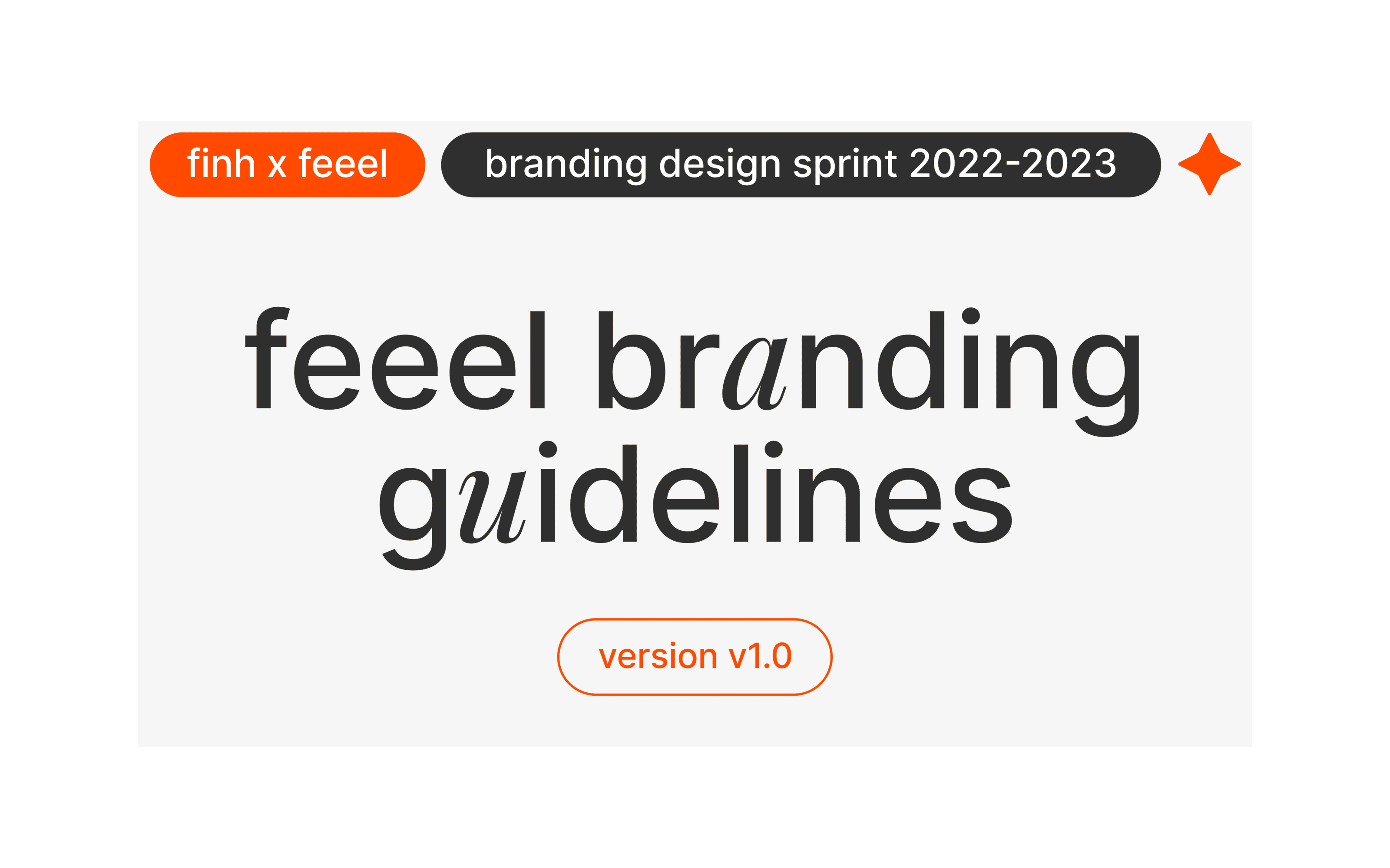 The feeel branding guidelines cover, a FINH design sprint 2022 to 2023