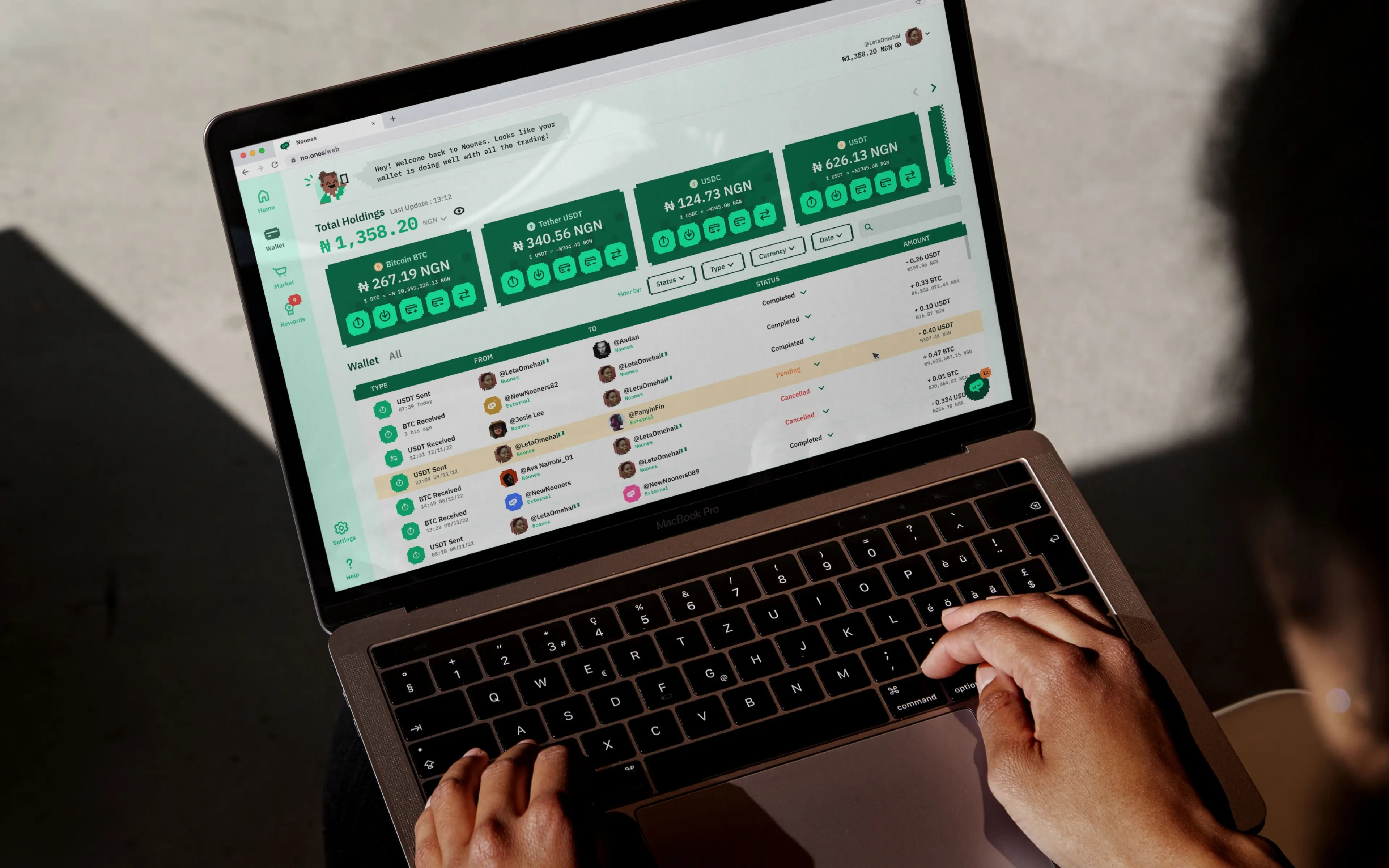 Noones web app trading dashboard on a laptop