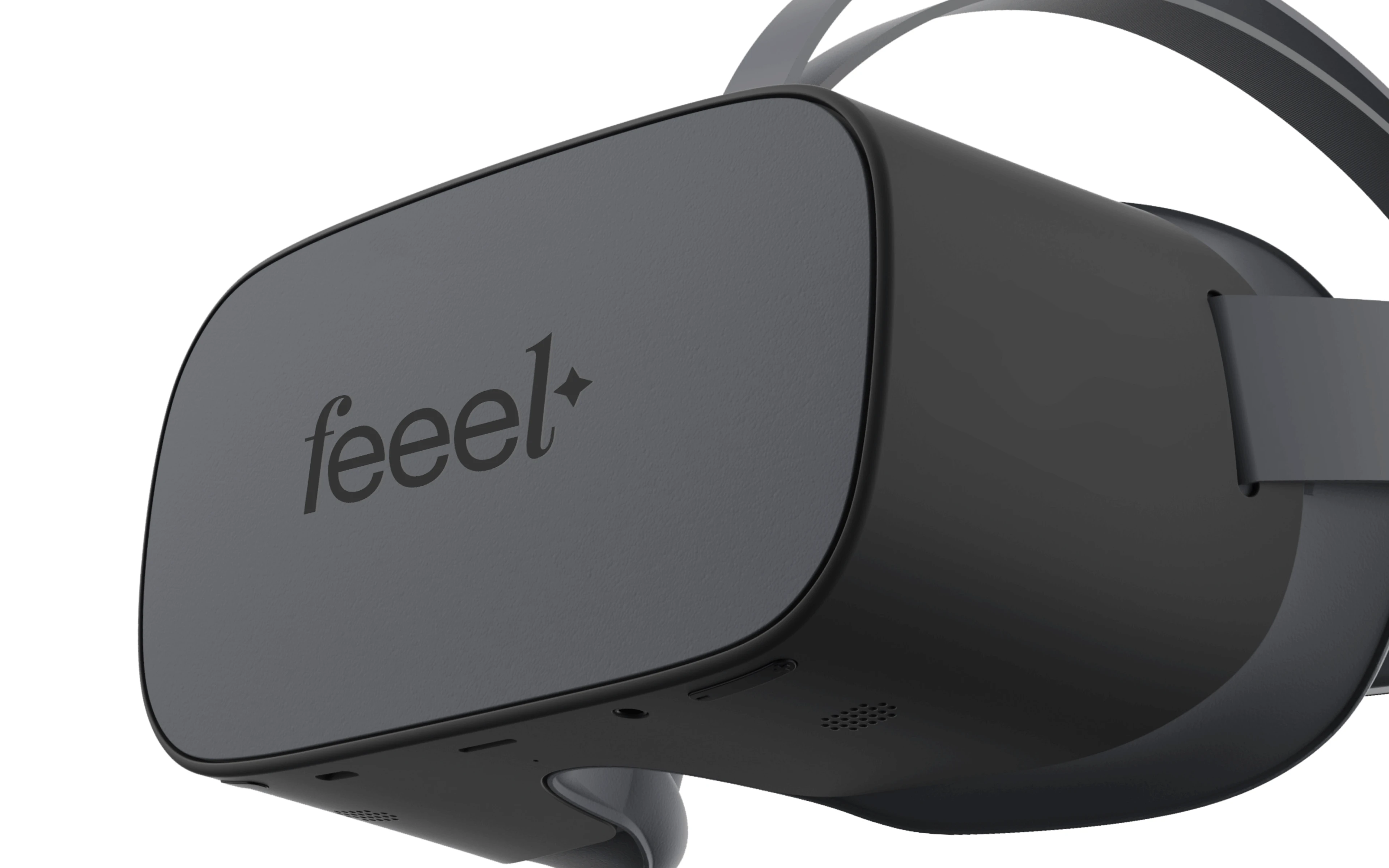 The feeel wordmark on a VR headset