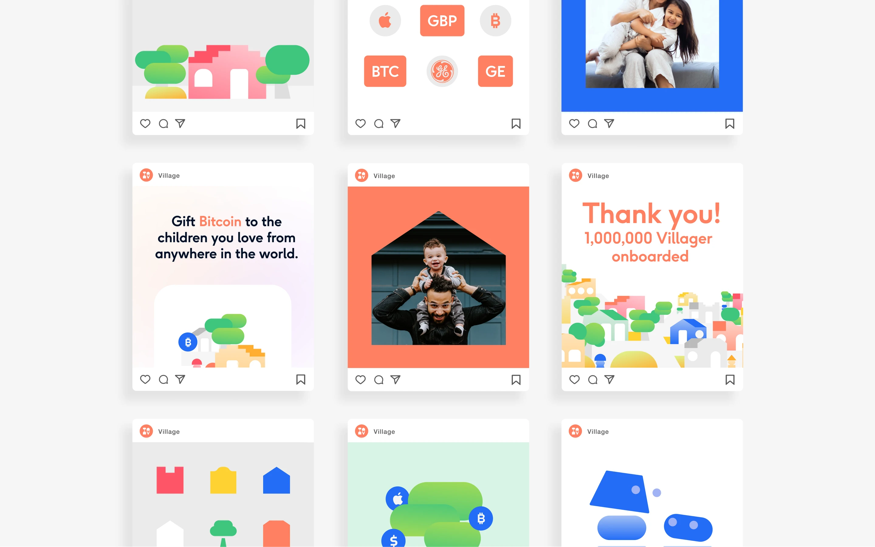 Village social posts: gifting Bitcoin to children anywhere in the world