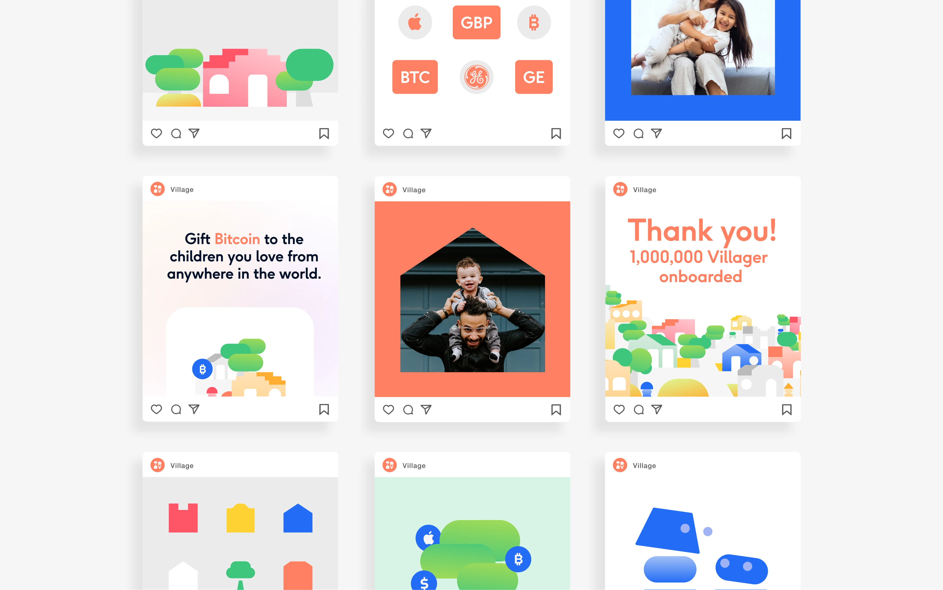 Village social posts: gifting Bitcoin to children anywhere in the world