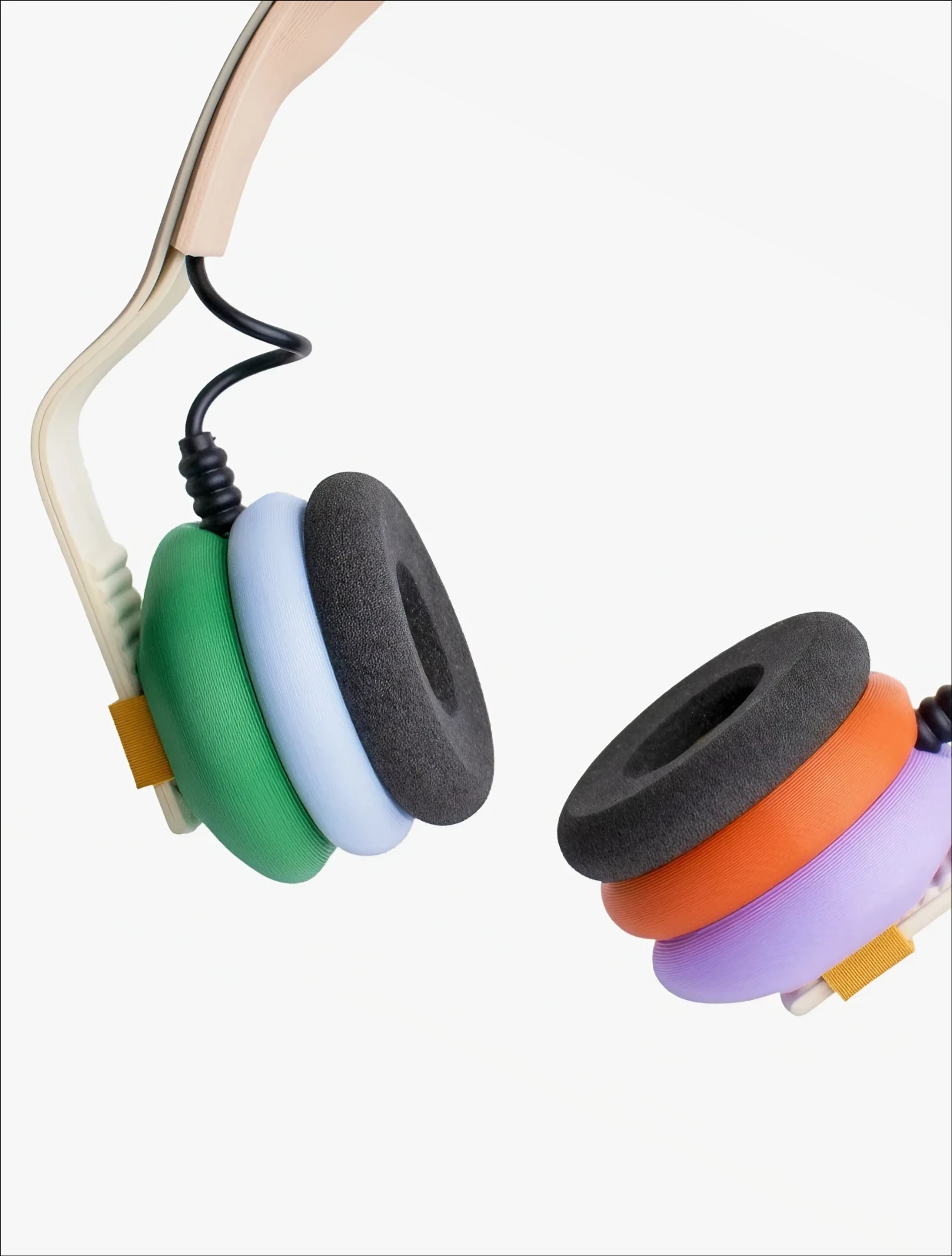 Kibu × DIY Creator Candy headphones, green and lilac ear cups in the custom colourway