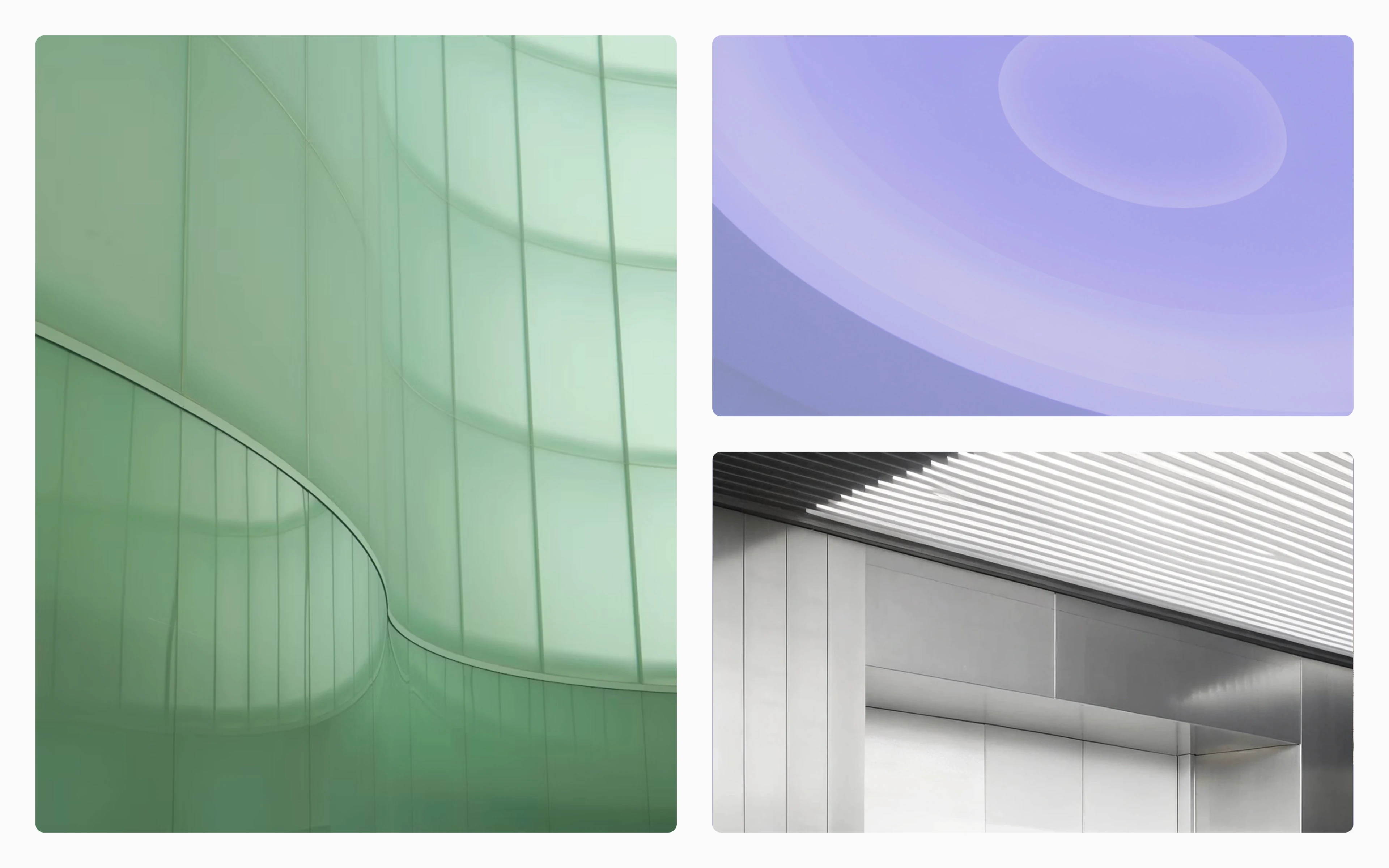 Hercle brand surfaces: gradient greens and architectural photography