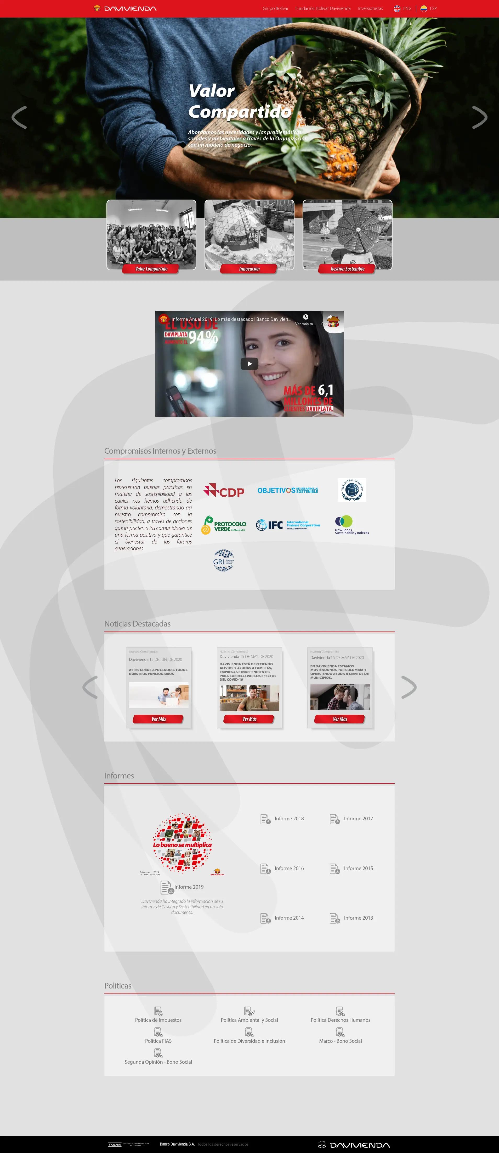 Sostenibilidad Davivienda Web page