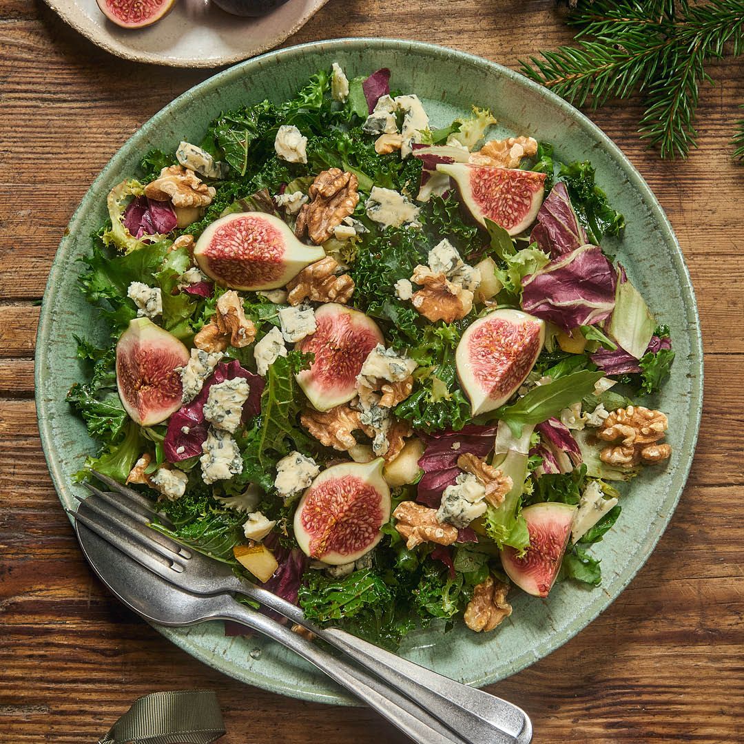Linas julsallad med fikon, ädelost, päron och valnötter