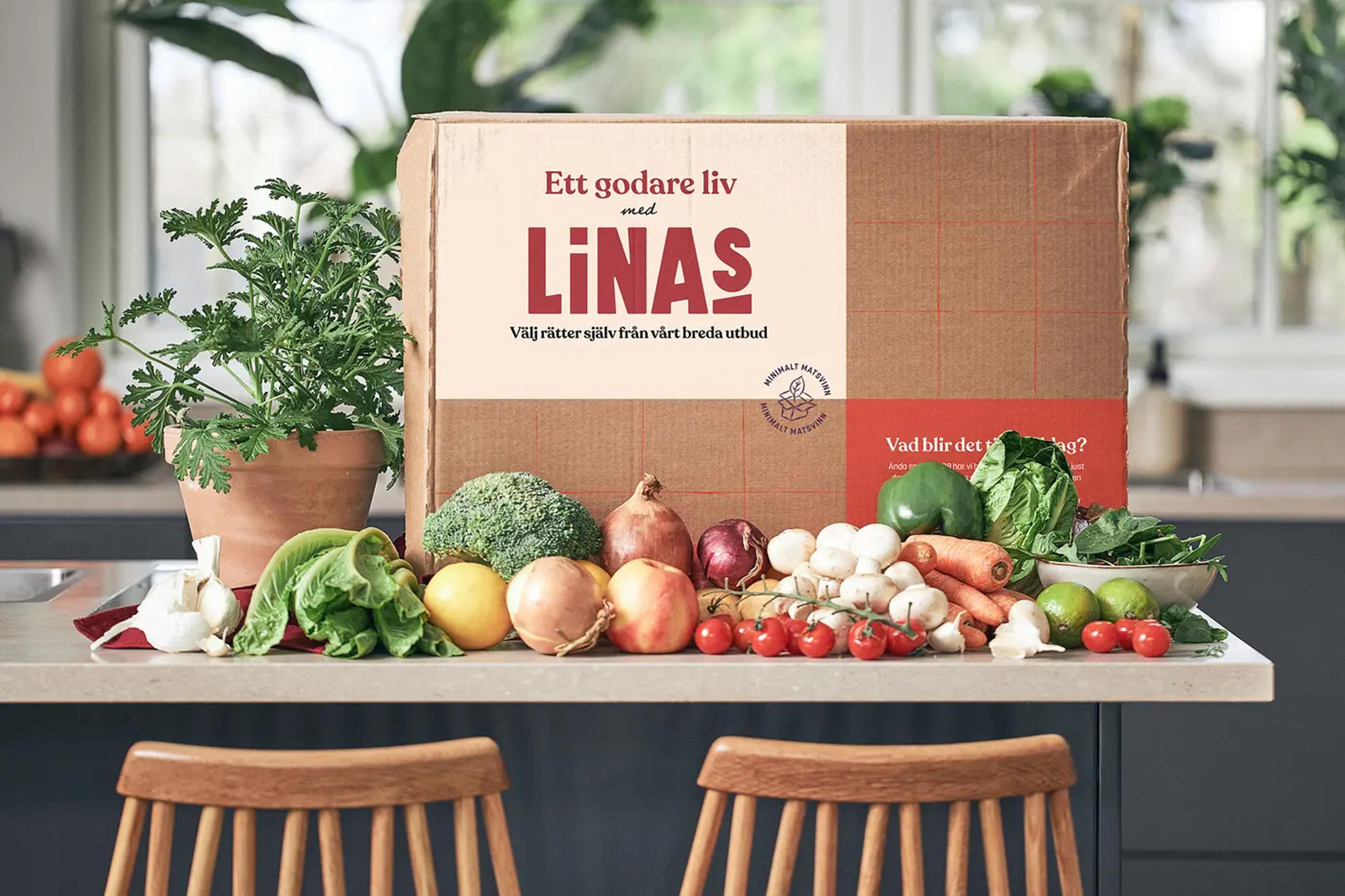 Linas Matkasse fylld med grönsaker, frukter och andra ingredienser till vegetariska middagar