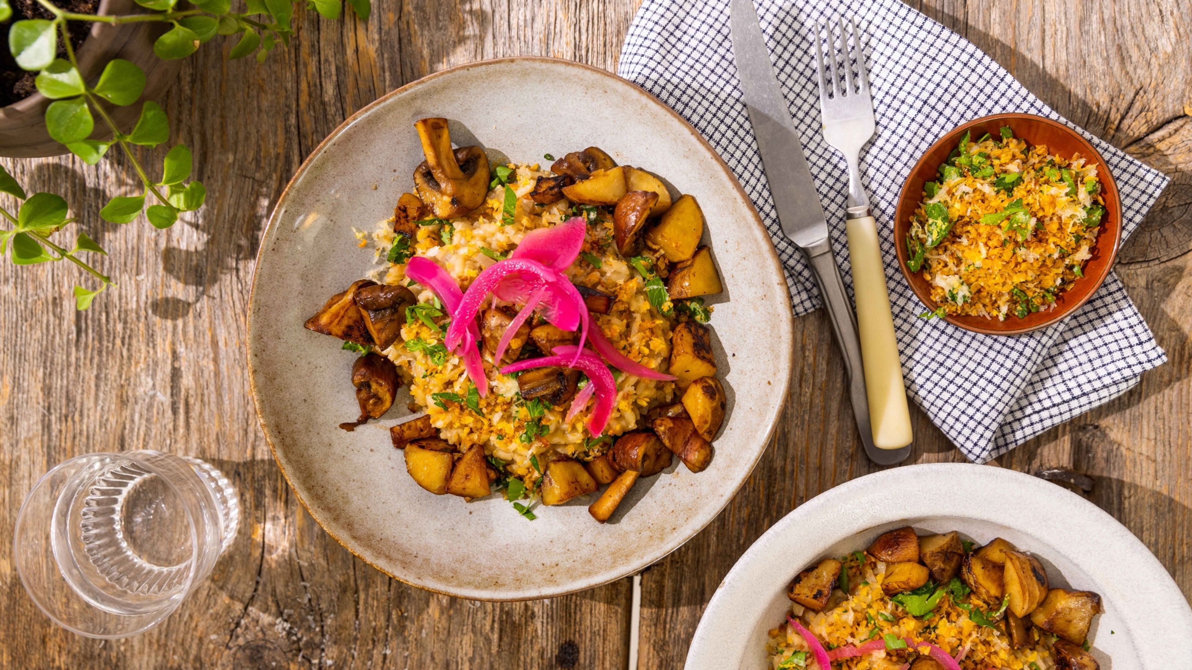 Risotto med stegte jordskokker og markchampignon