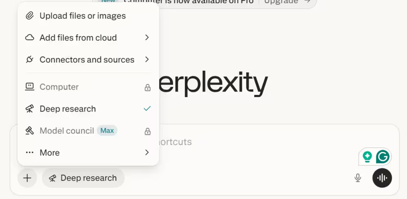 Perplexity for deep research