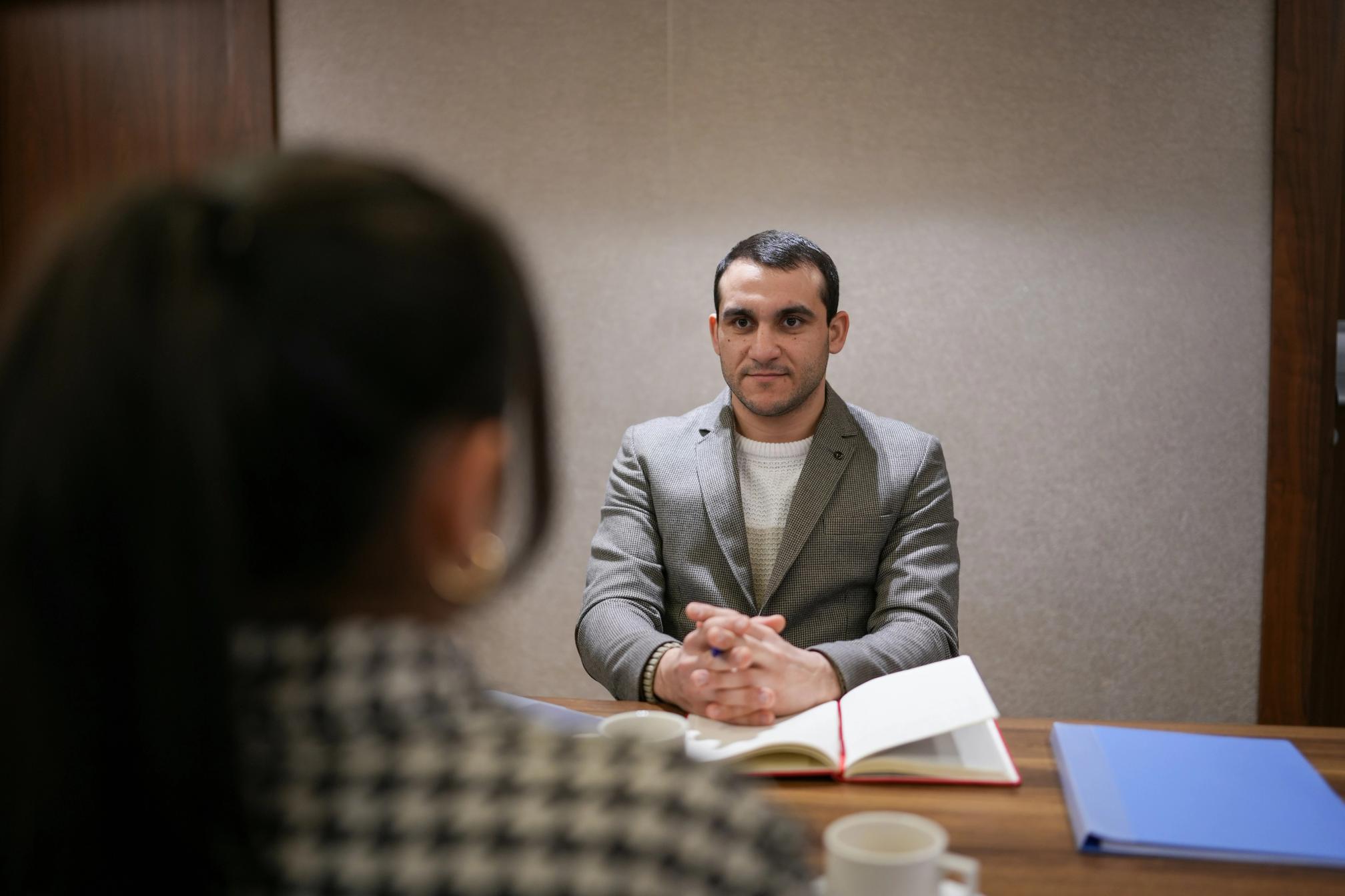 A man and a woman in a job interview
