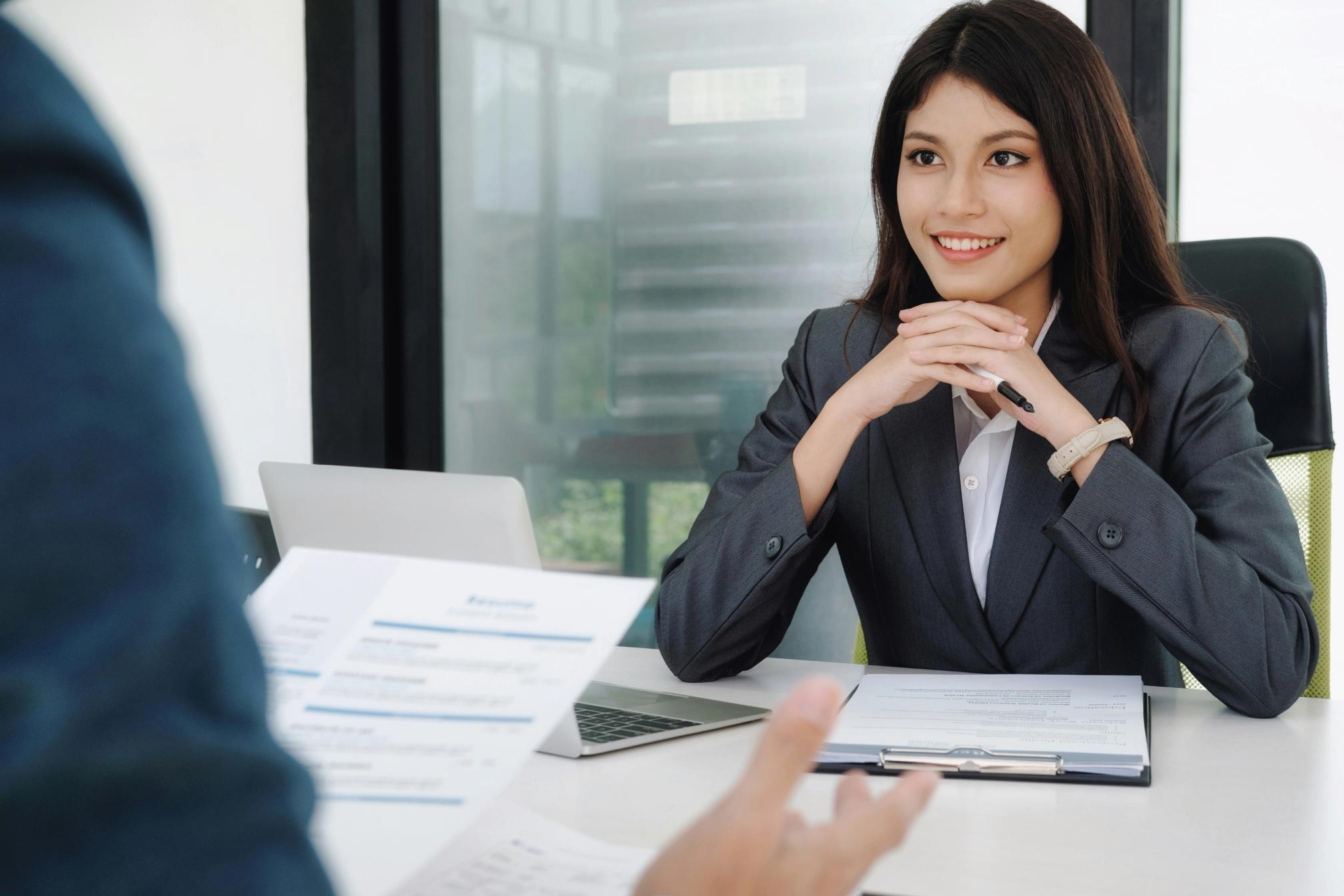 Young woman conducting a job interview
