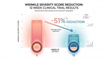 Bar chart showing PDRN clinical trial results for periorbital wrinkle reduction over 12 weeks