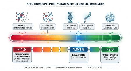 Diagram showing OD 260/280 ratio spectrum for DNA purity assessment
