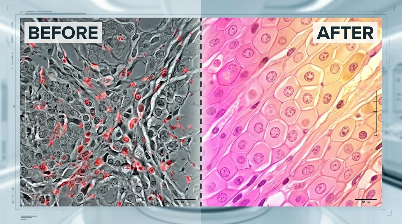Cellular tissue regeneration after quercetin senolytic protocol — before and after comparison