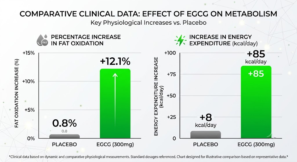 Bar chart showing EGCG effect on fat oxidation and 24-hour energy expenditure