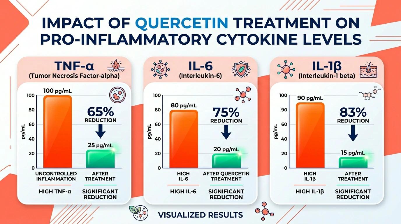 Quercetin reduces TNF-α IL-6 IL-1β cytokine levels — anti-inflammatory data chart
