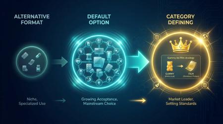 Three-stage progression diagram showing the OFDF market evolving from alternative format to default delivery option to category-defining standard by 2031