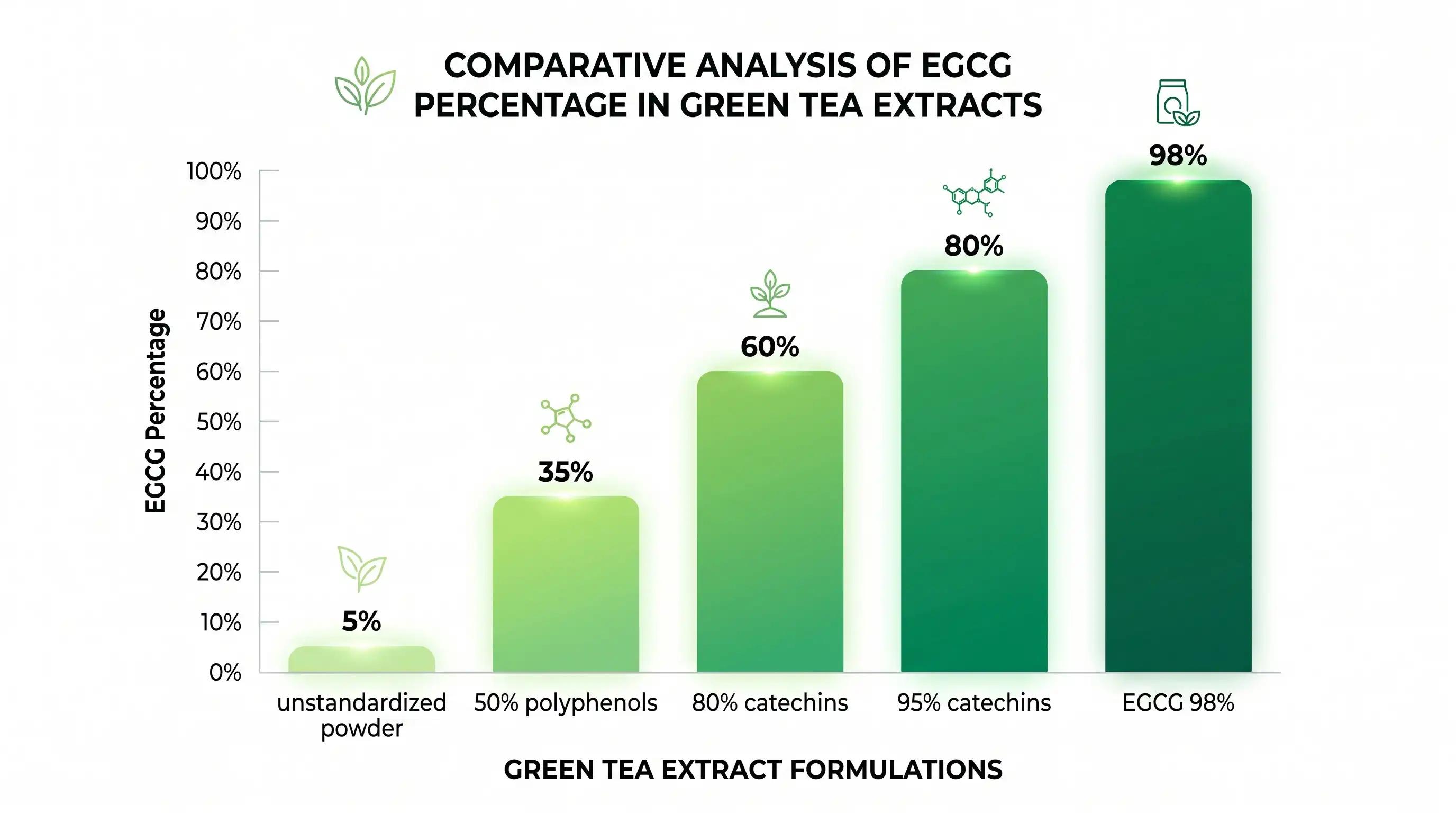 Bar chart comparing EGCG content across five green tea extract grades